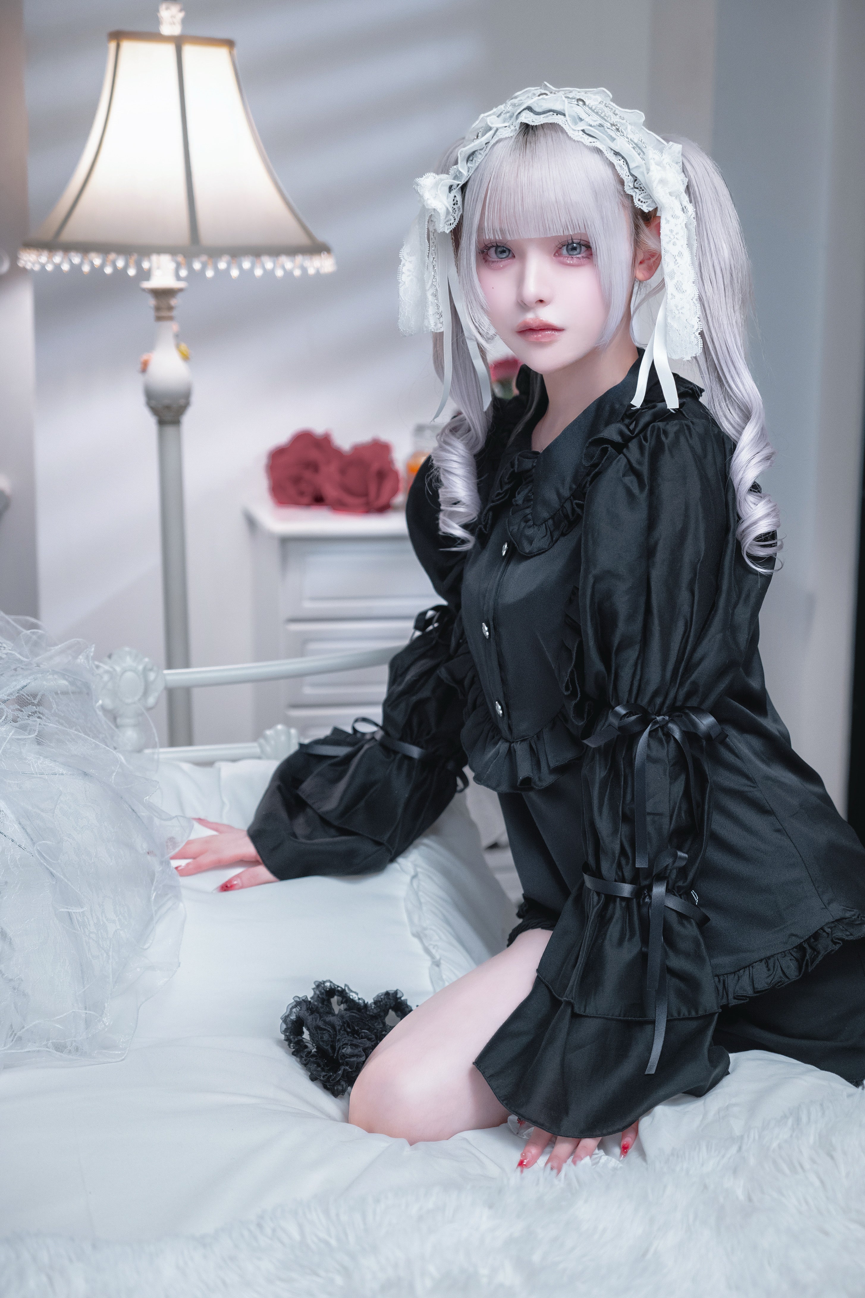 doll chiffon puff blouse black