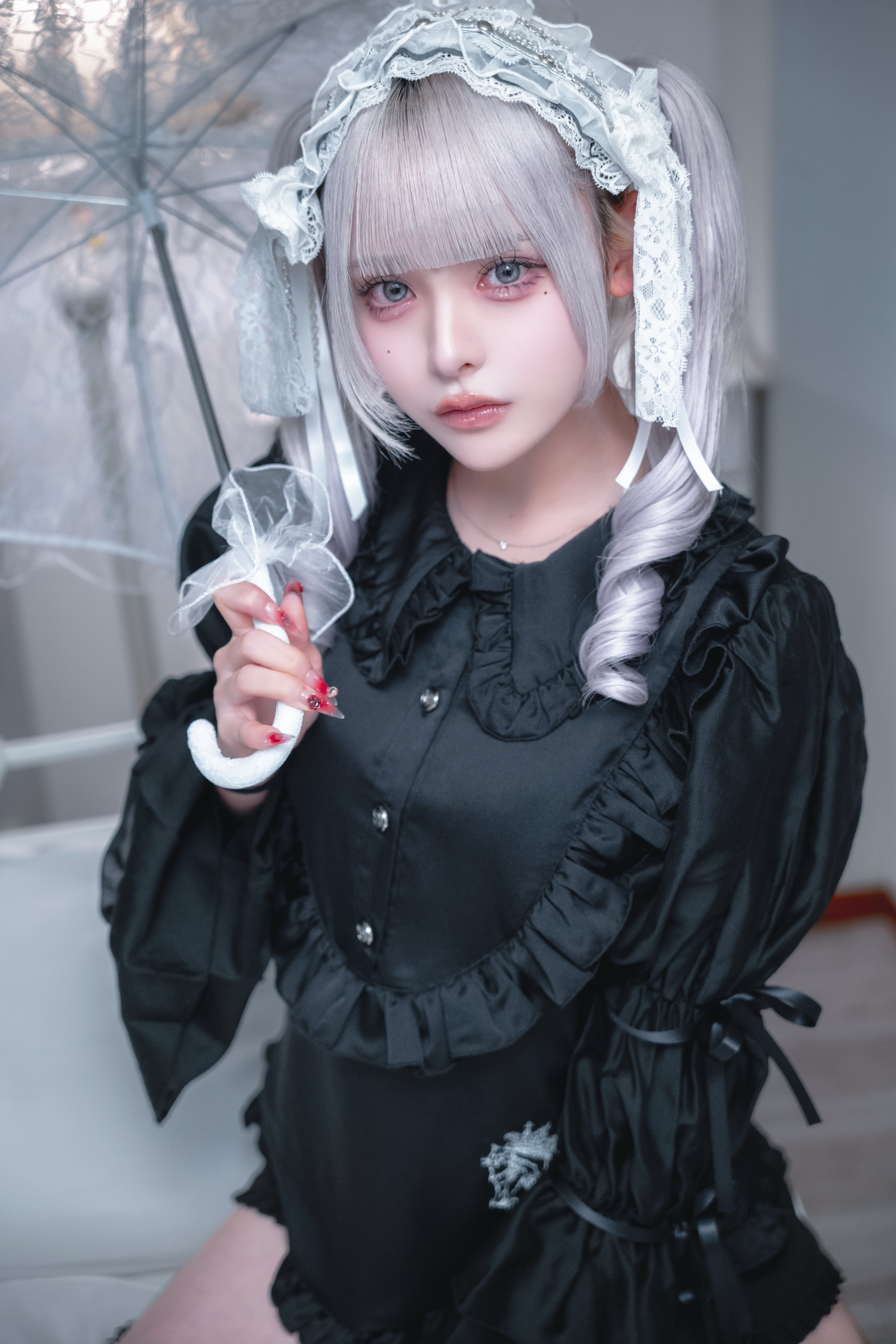 doll chiffon puff blouse black