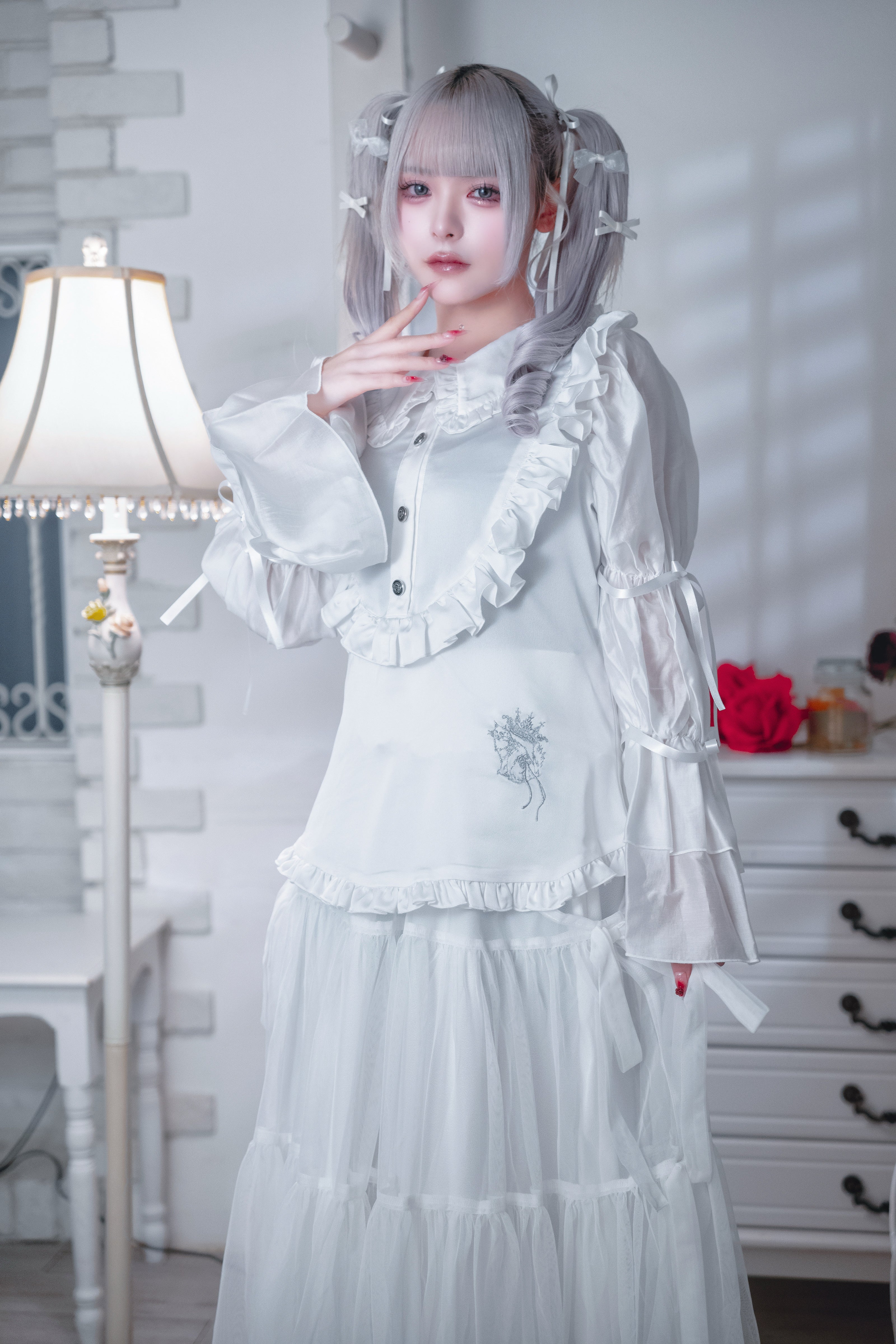 doll chiffon puff blouse white