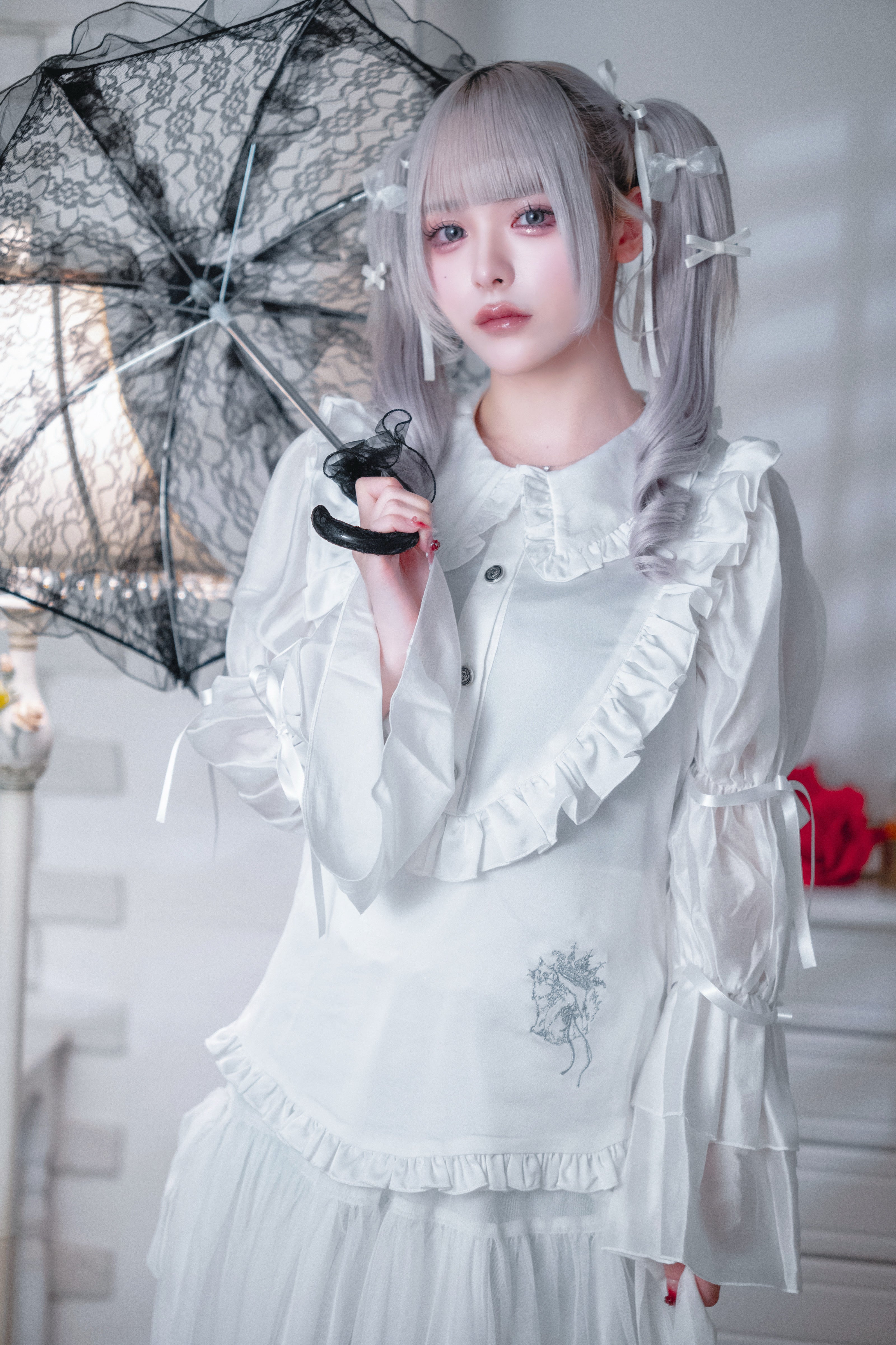 doll chiffon puff blouse white