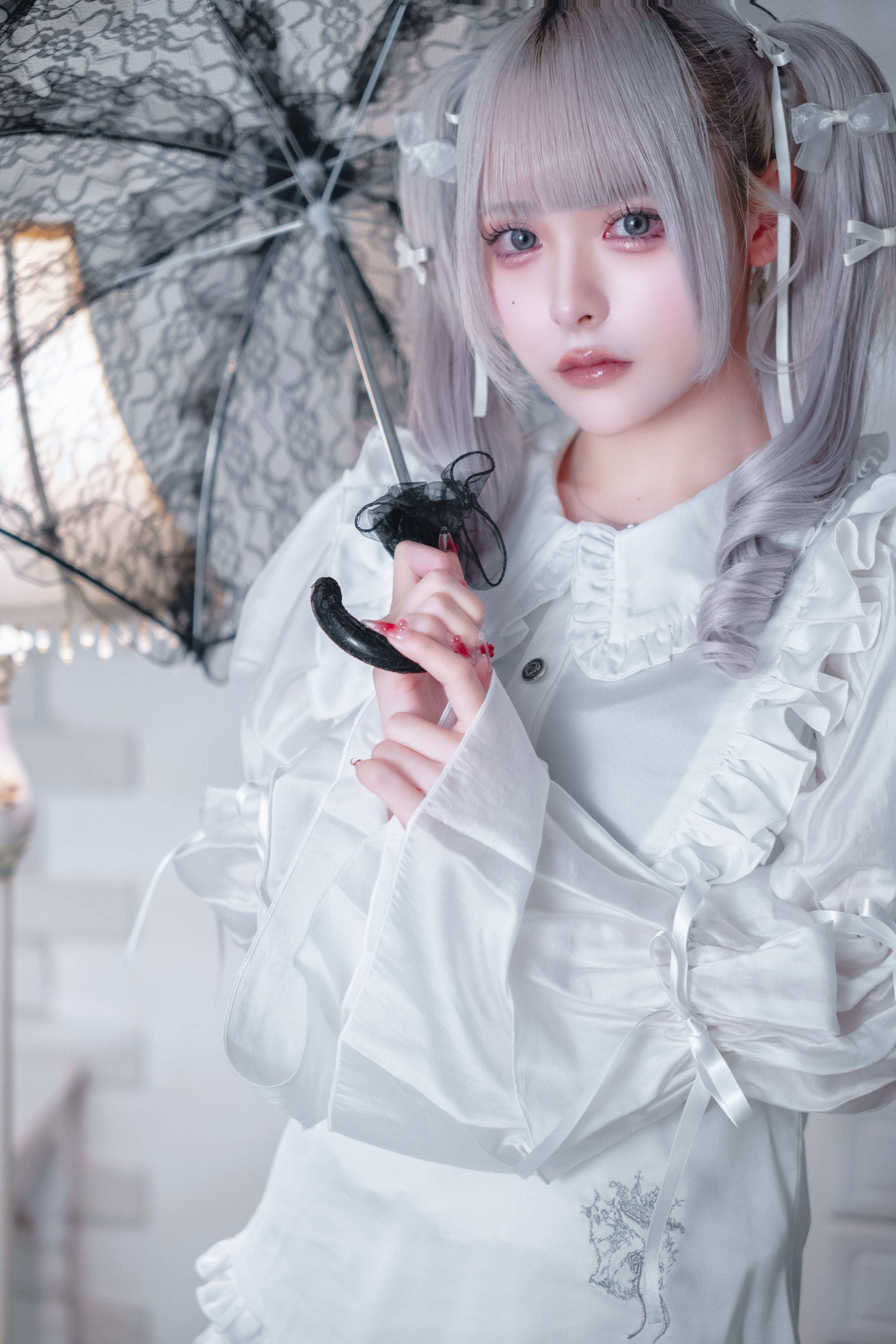 doll chiffon puff blouse white