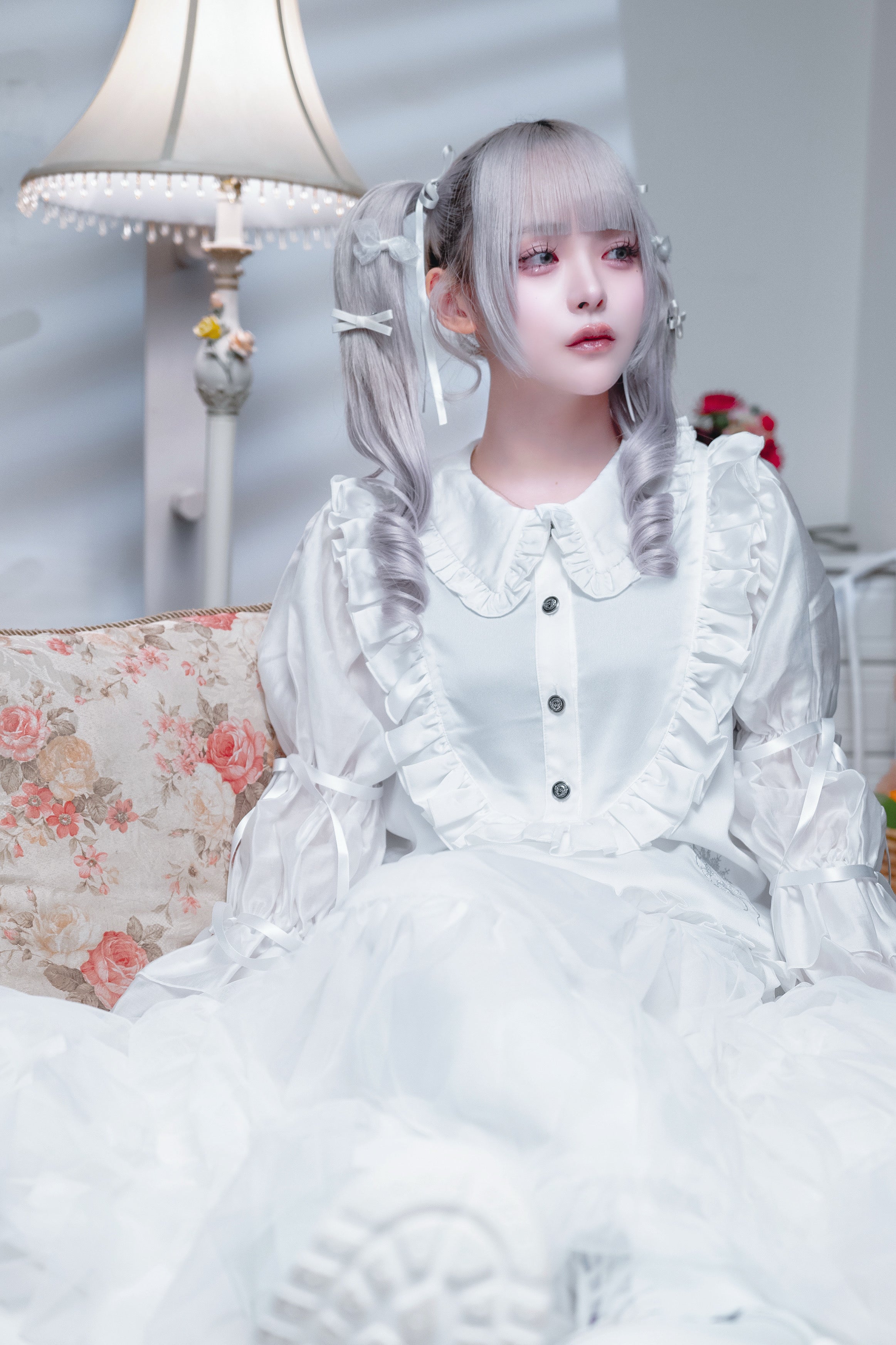 doll chiffon puff blouse white