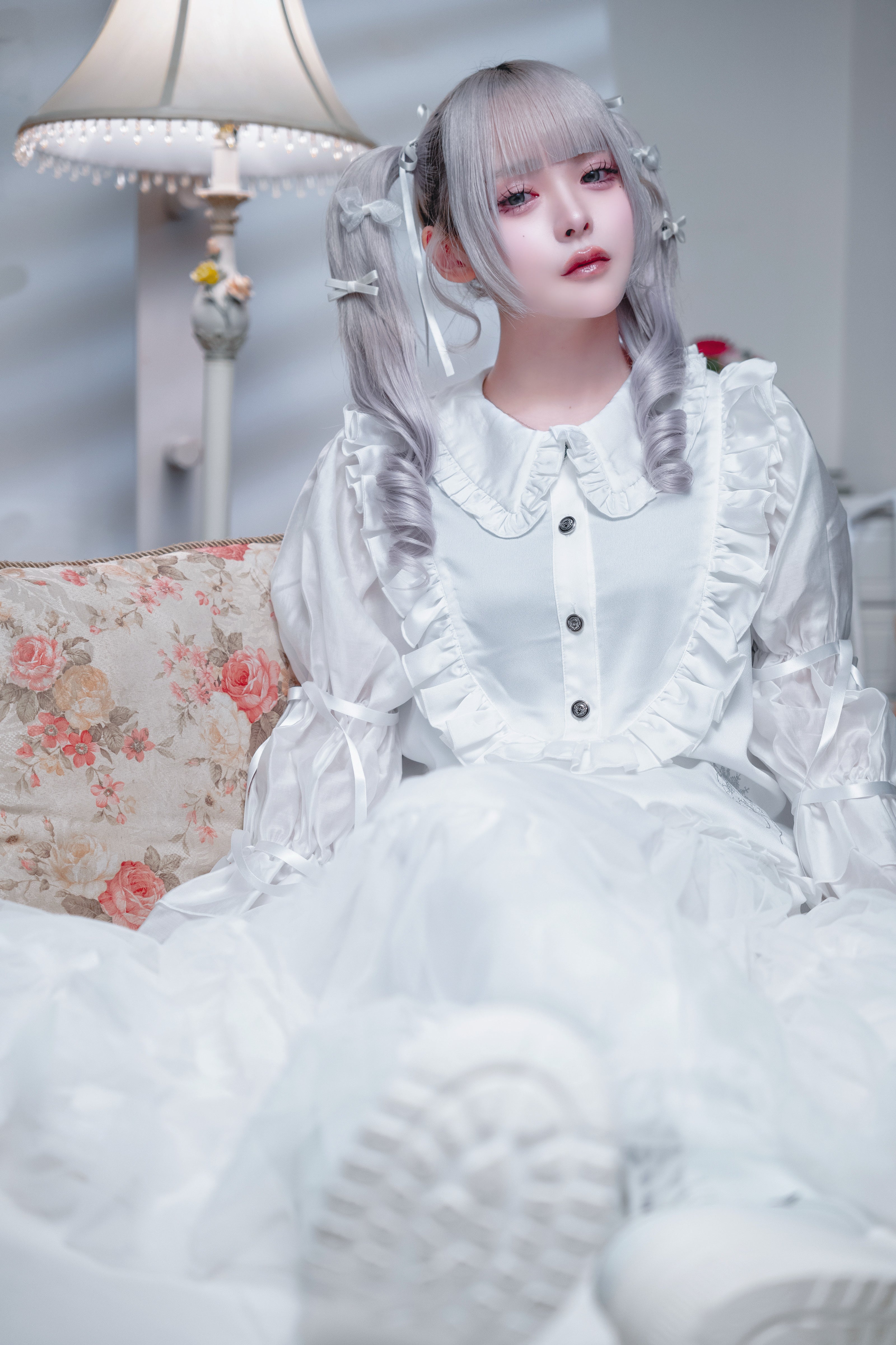 doll chiffon puff blouse white