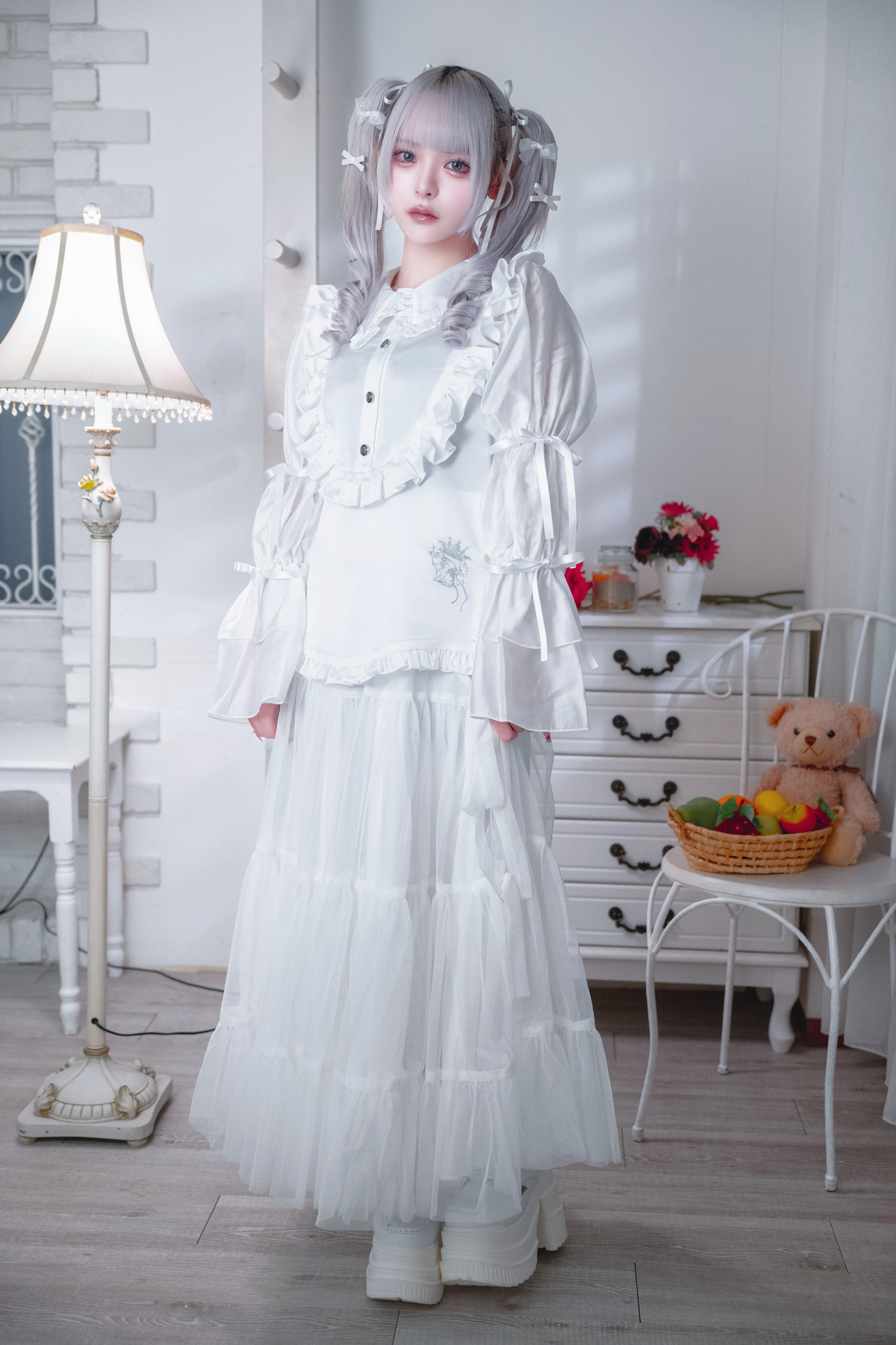 doll chiffon puff blouse white