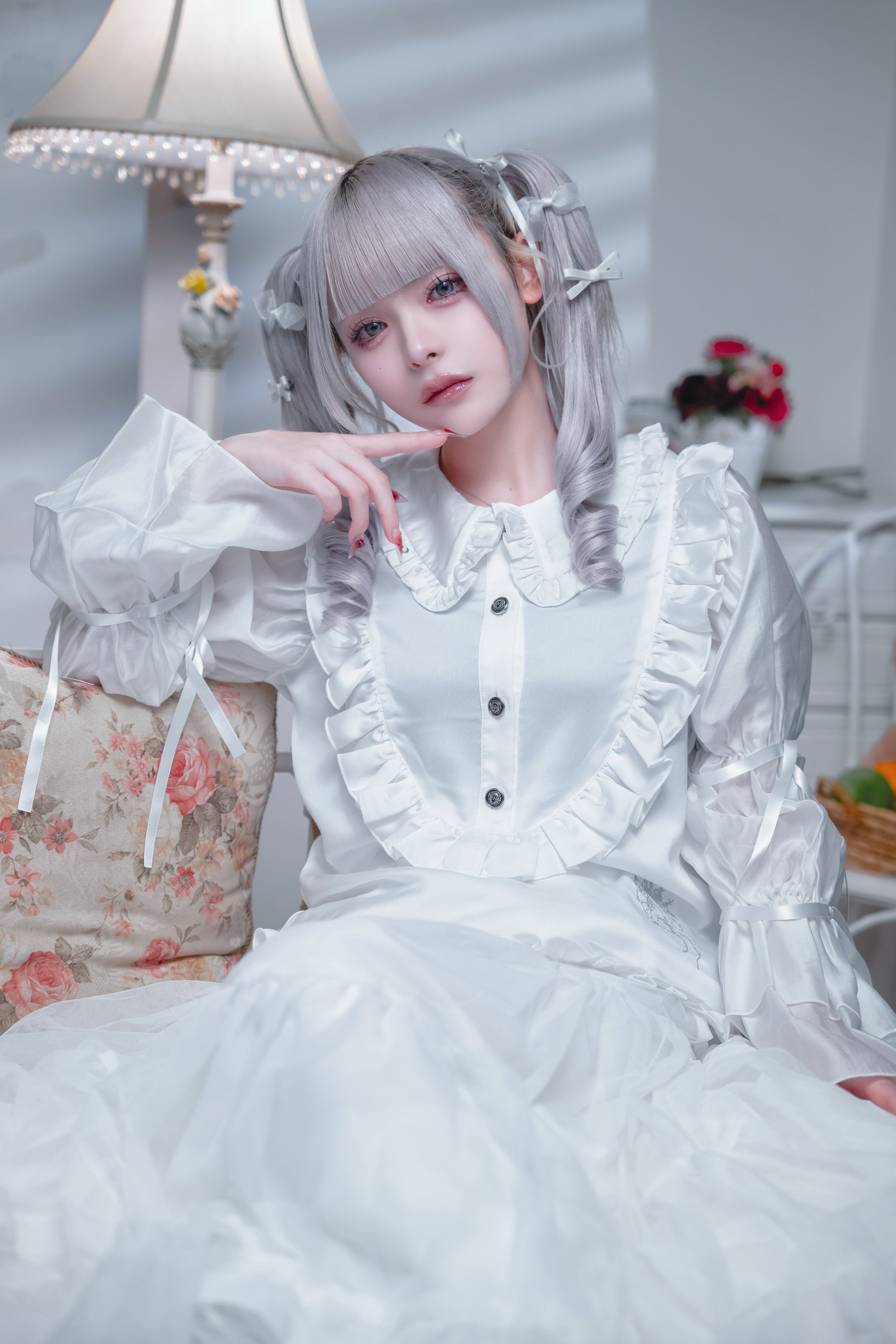 doll chiffon puff blouse white