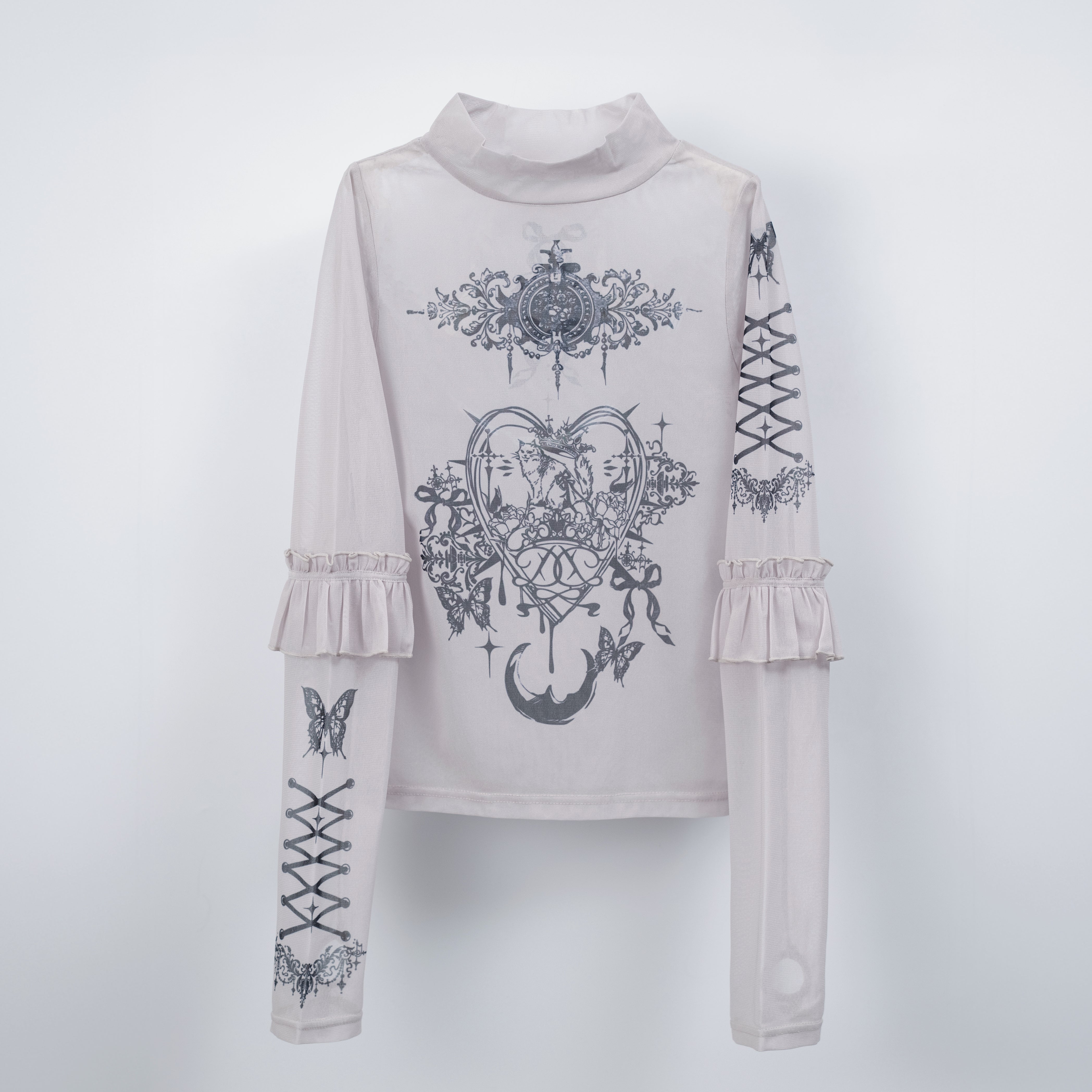 frill tattoo sheer tops gray