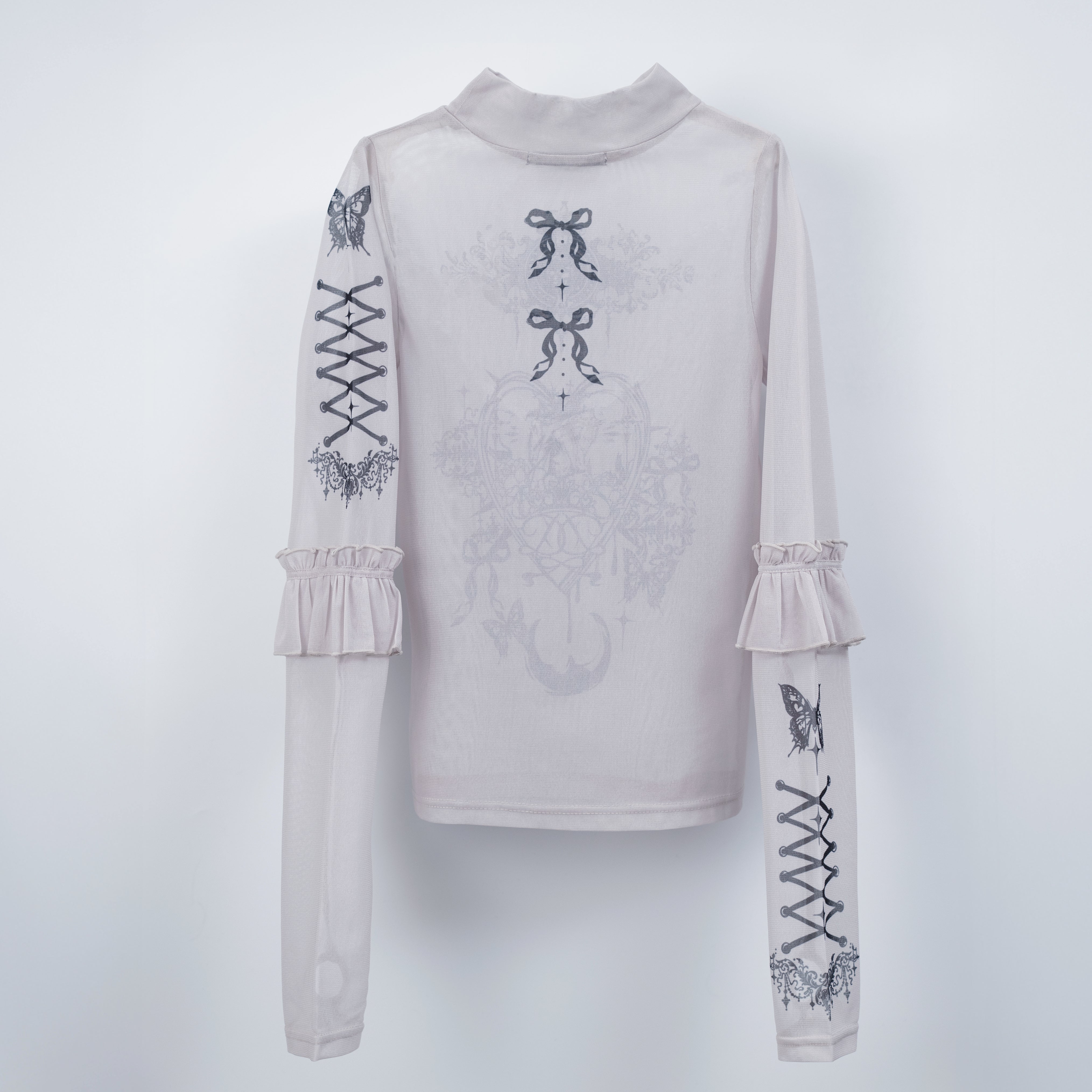 frill tattoo sheer tops gray