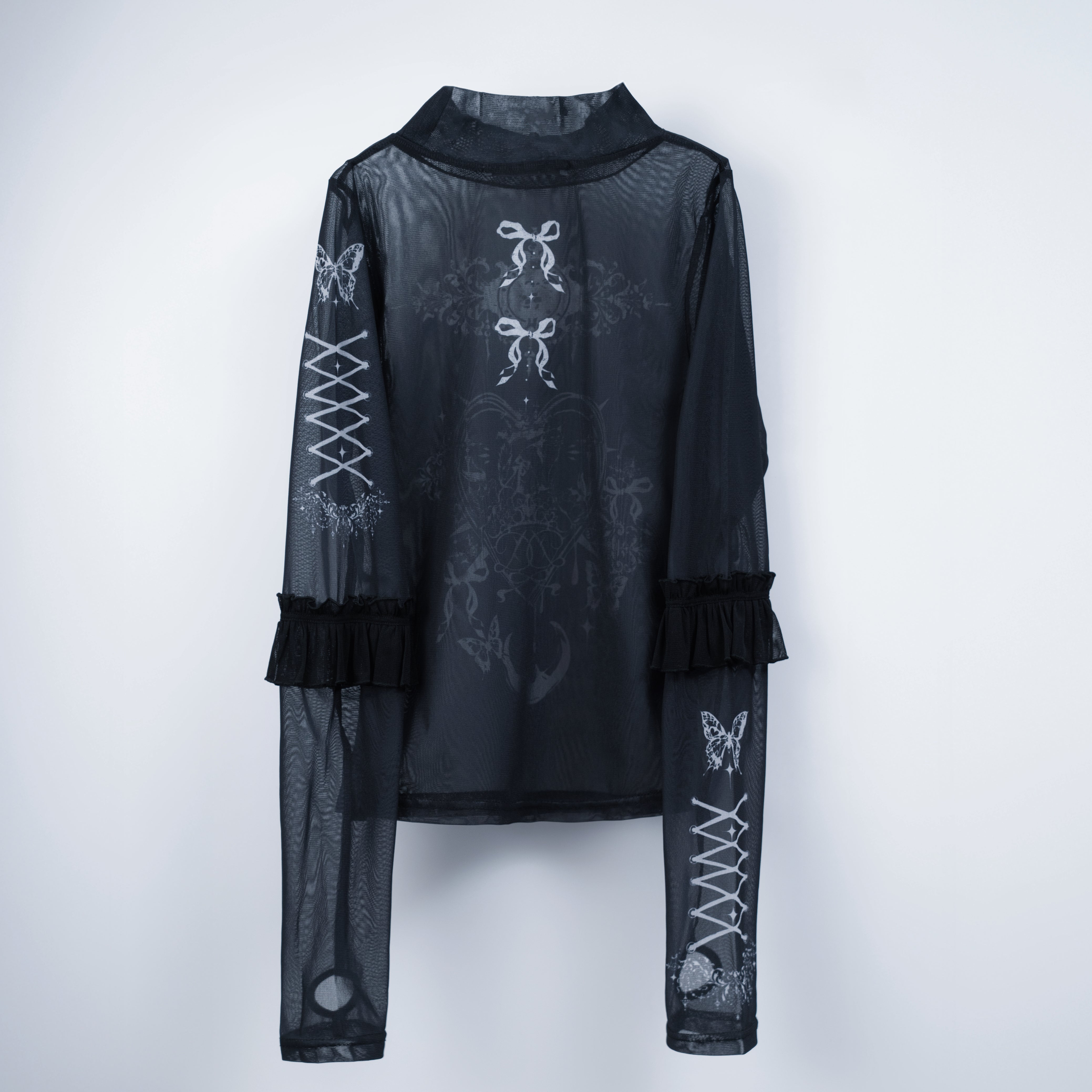 frill tattoo sheer tops black