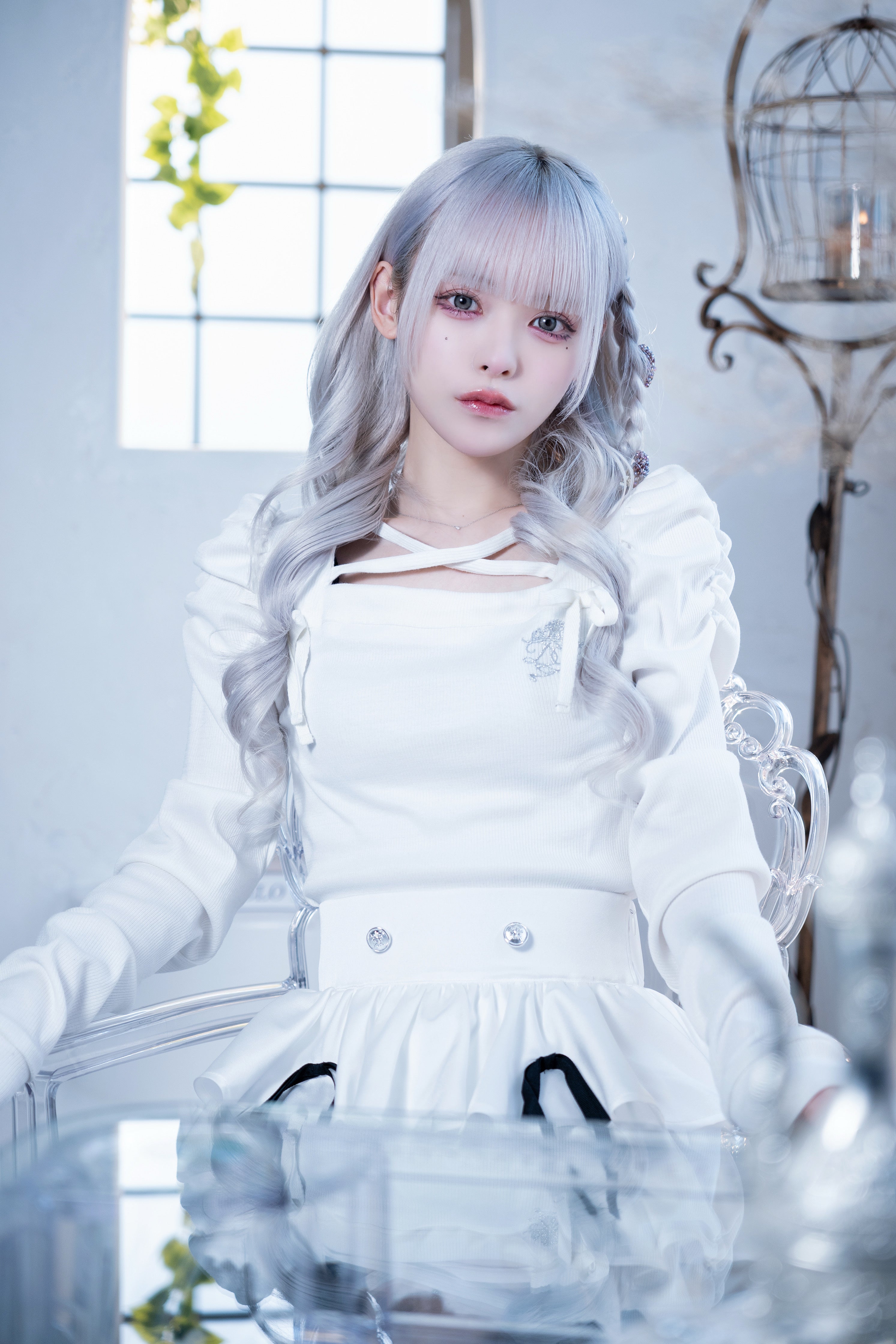 back ribbon doll knit white