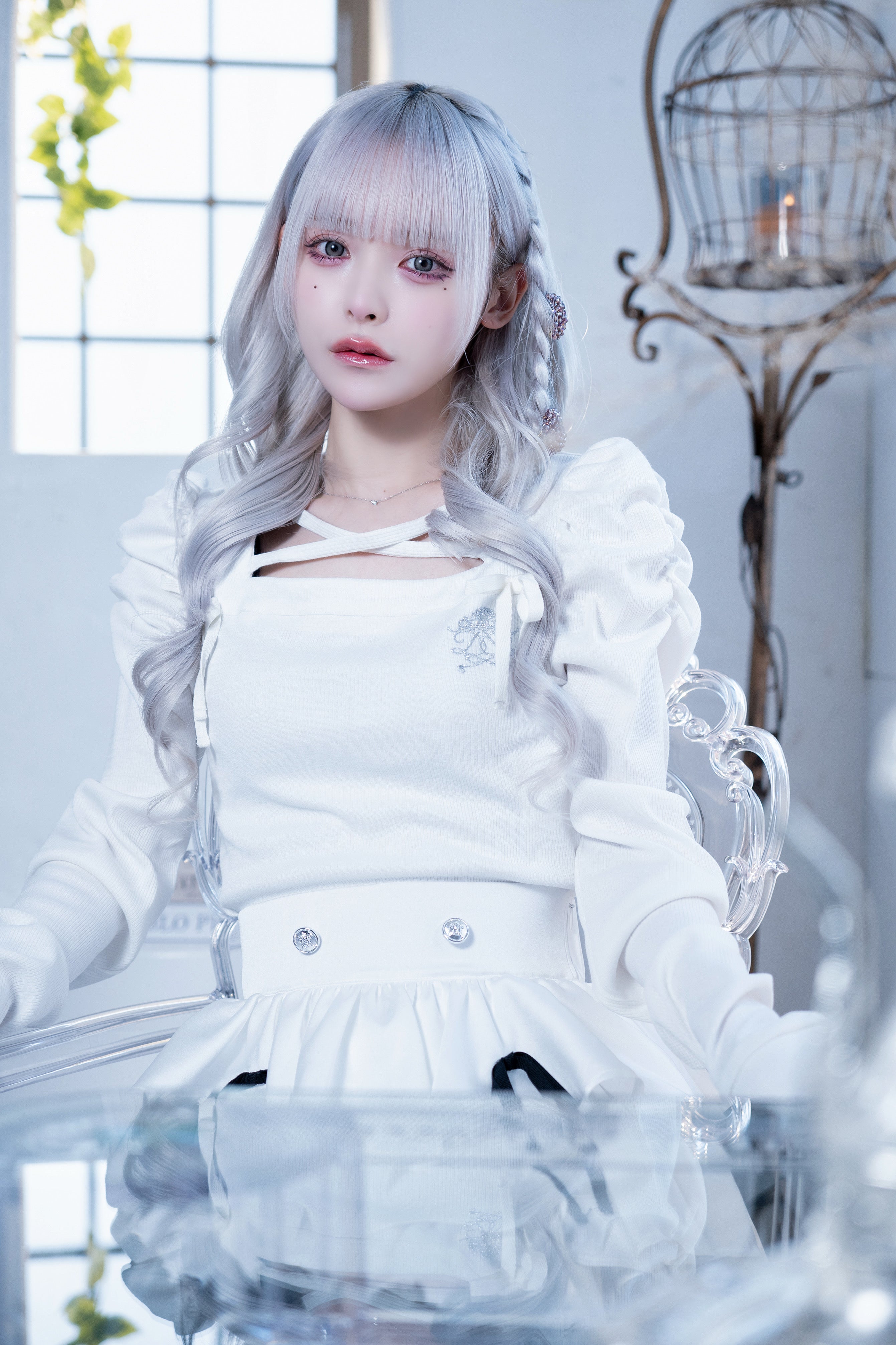 back ribbon doll knit white