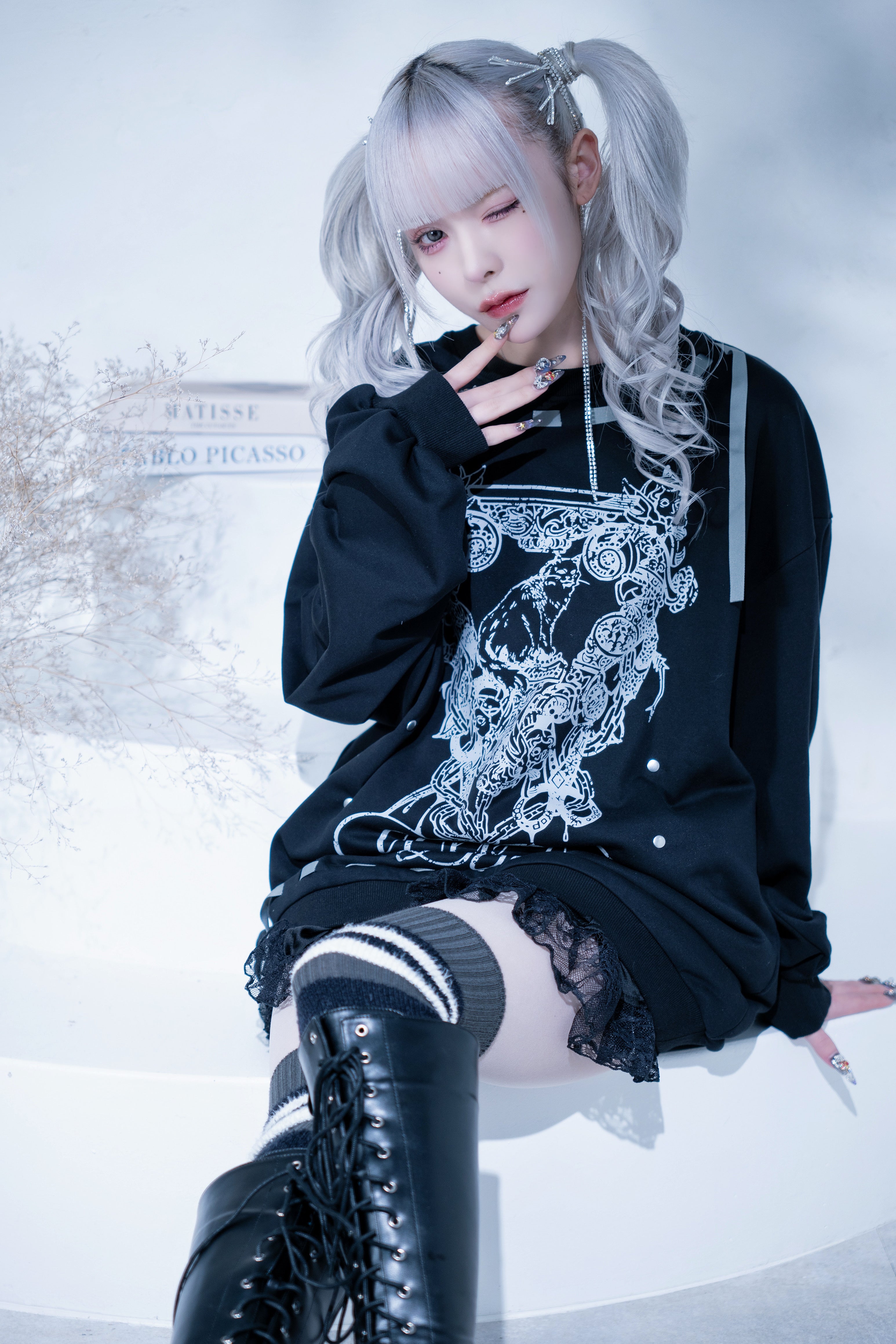 doll cat ribon sweat black