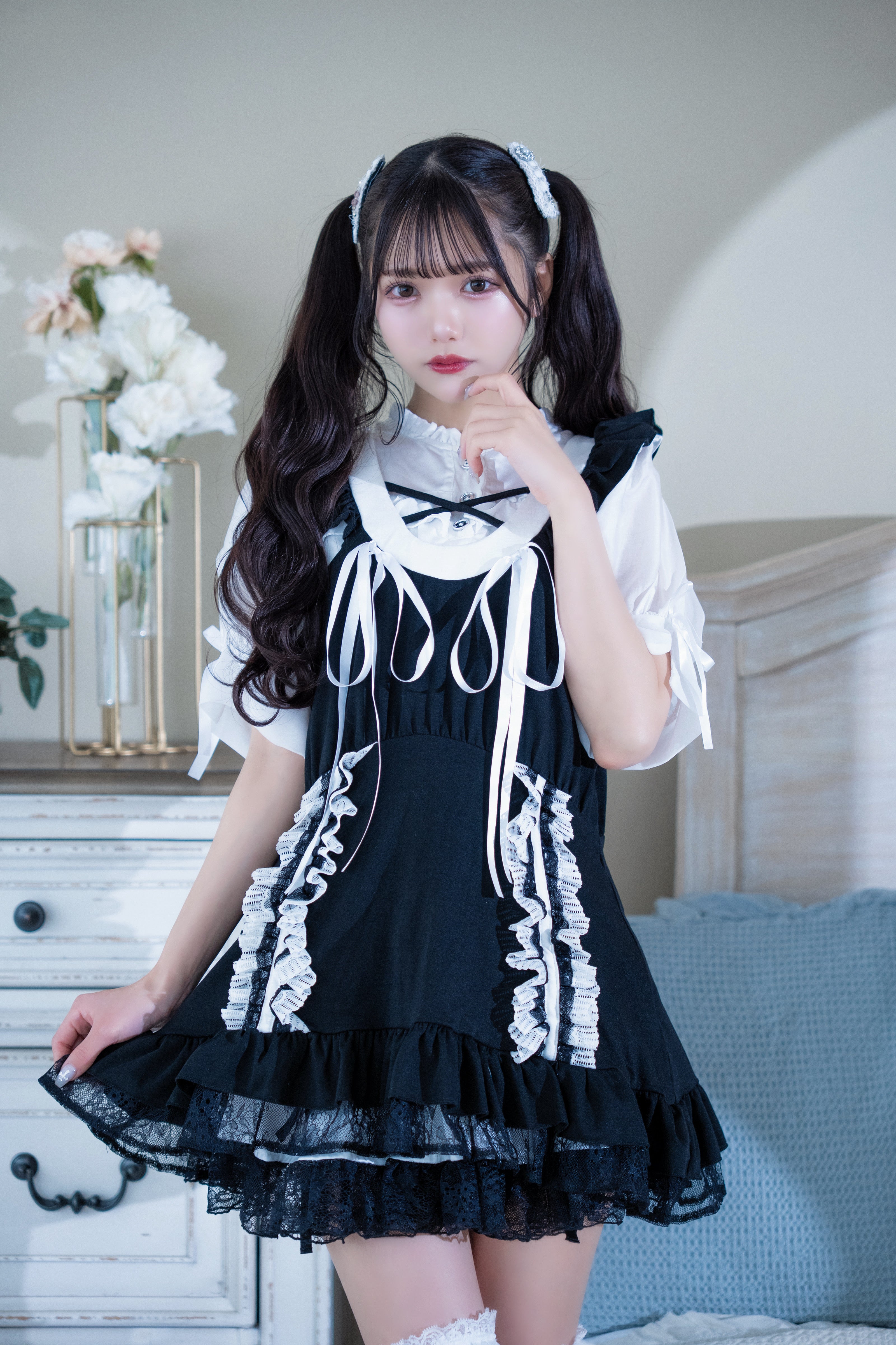 doll race ribbon tunique black