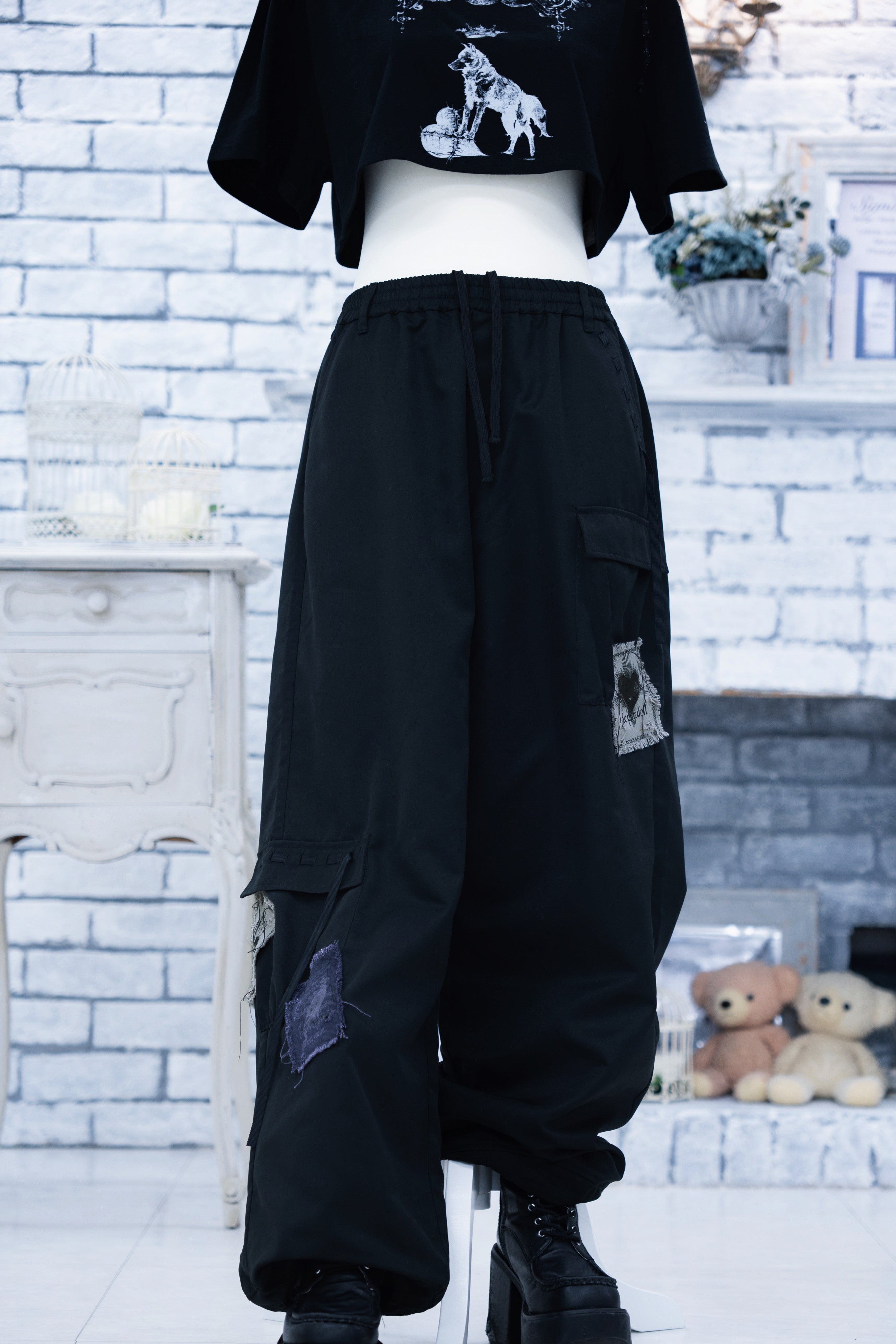 dd patchwork cargo pants black