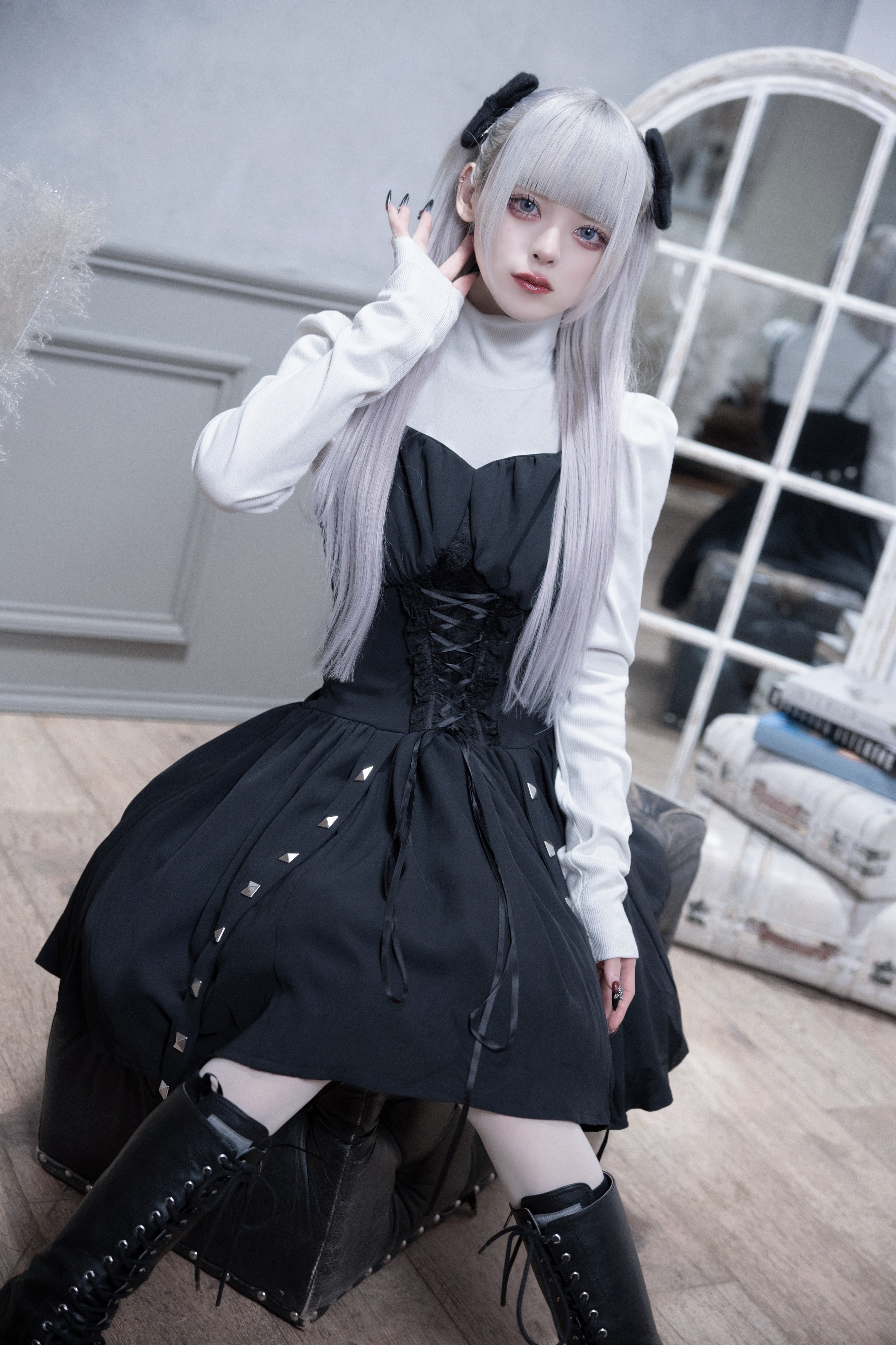 dd studs puff dress set