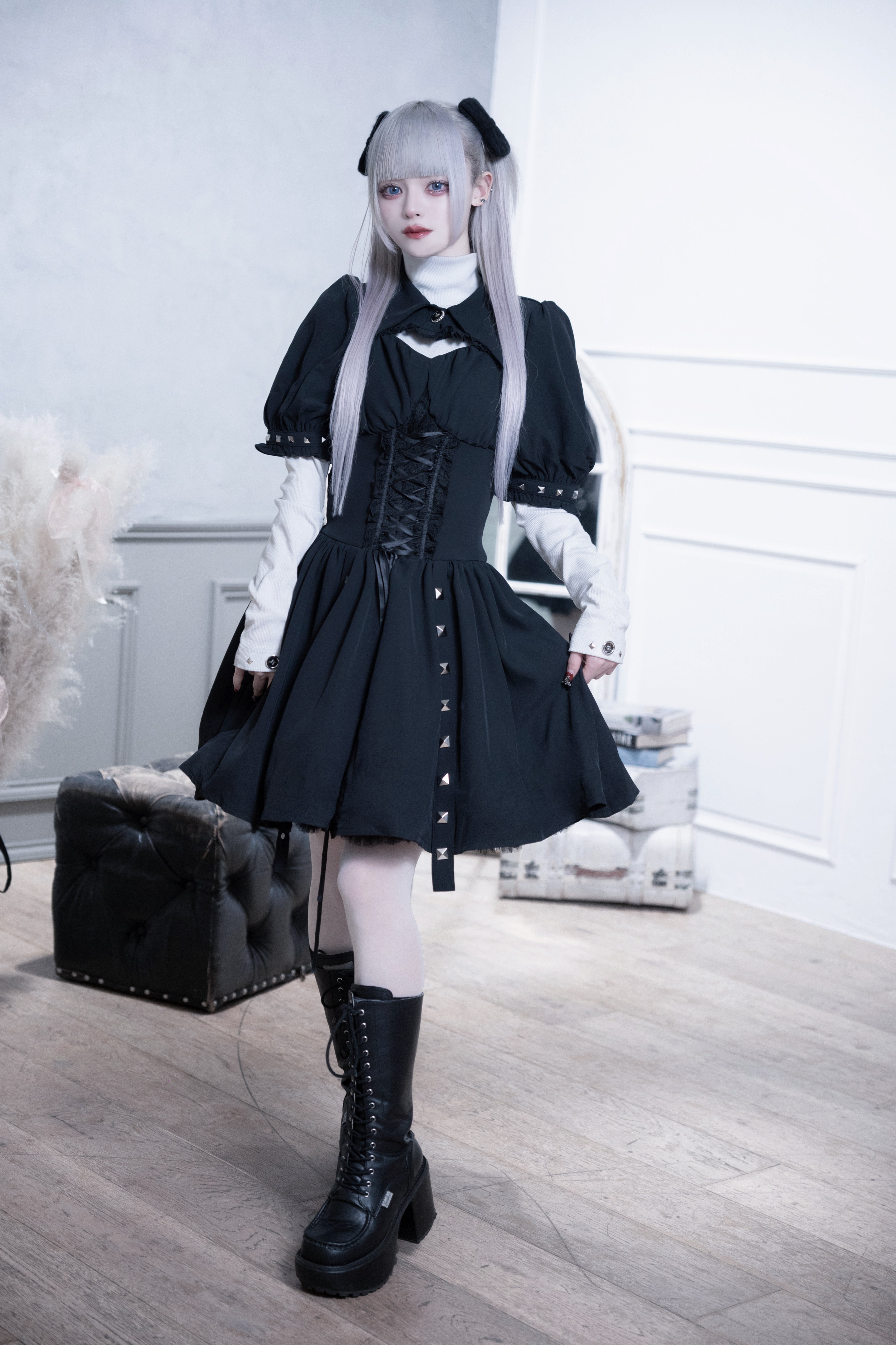 dd studs puff dress set