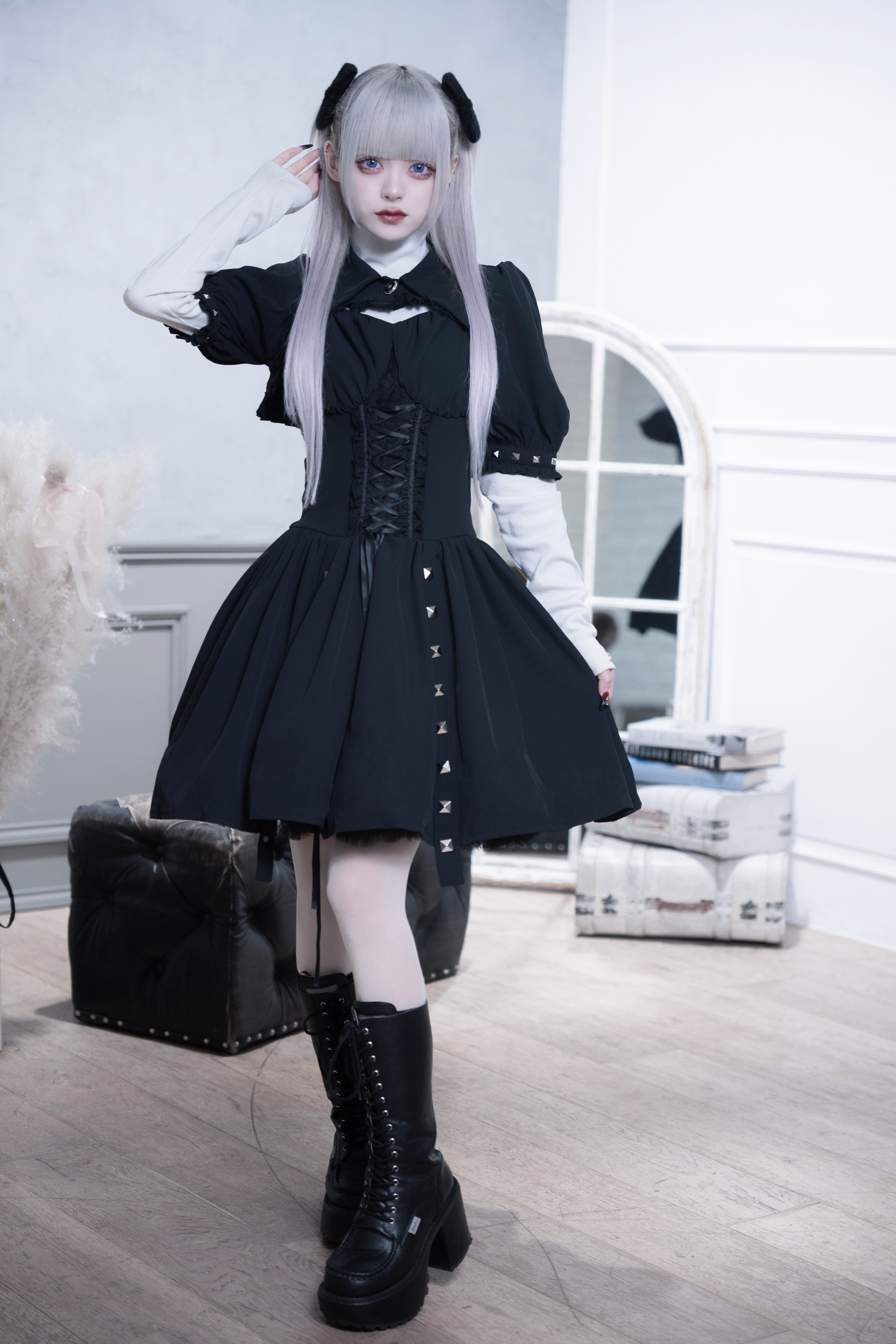 dd studs puff dress set