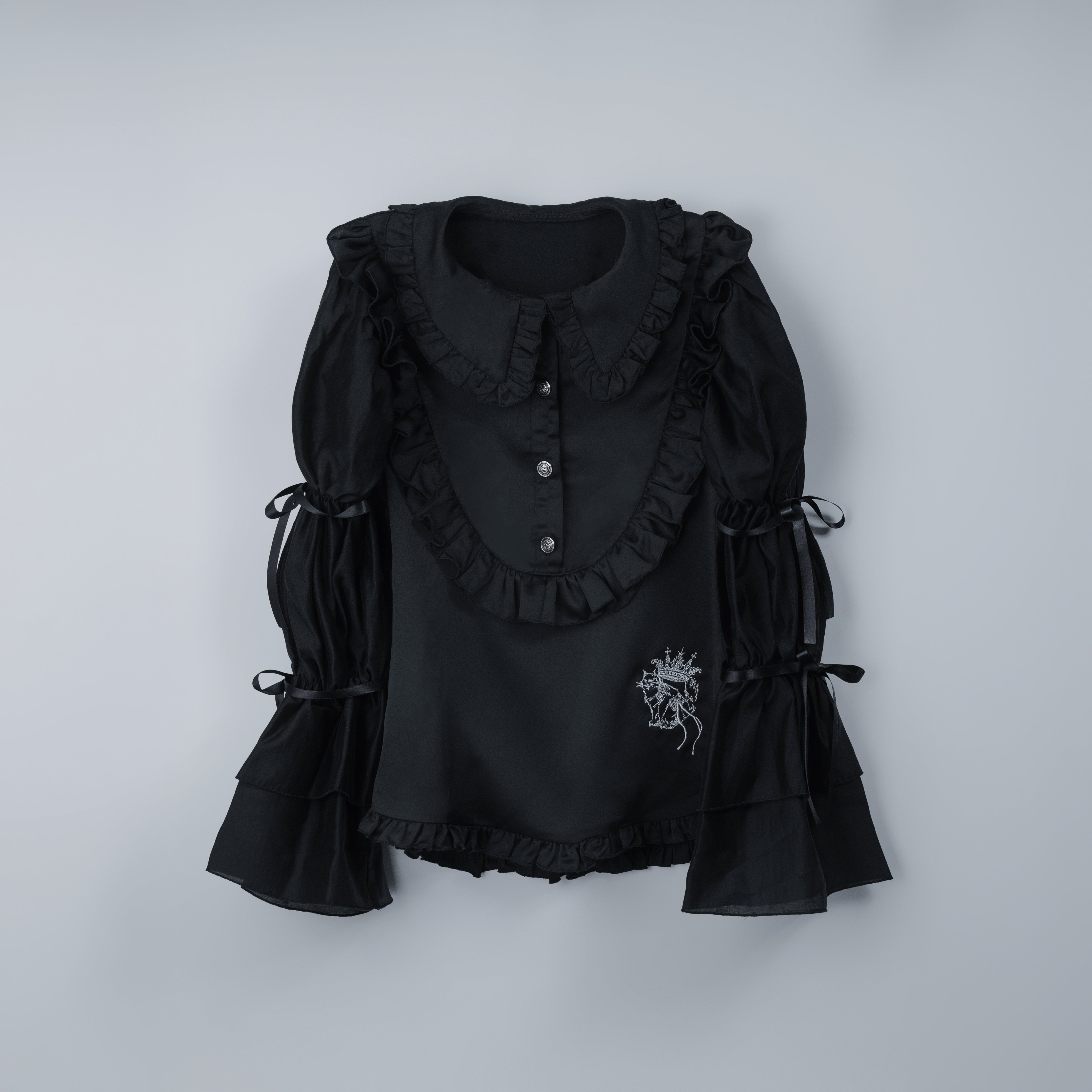 doll chiffon puff blouse black