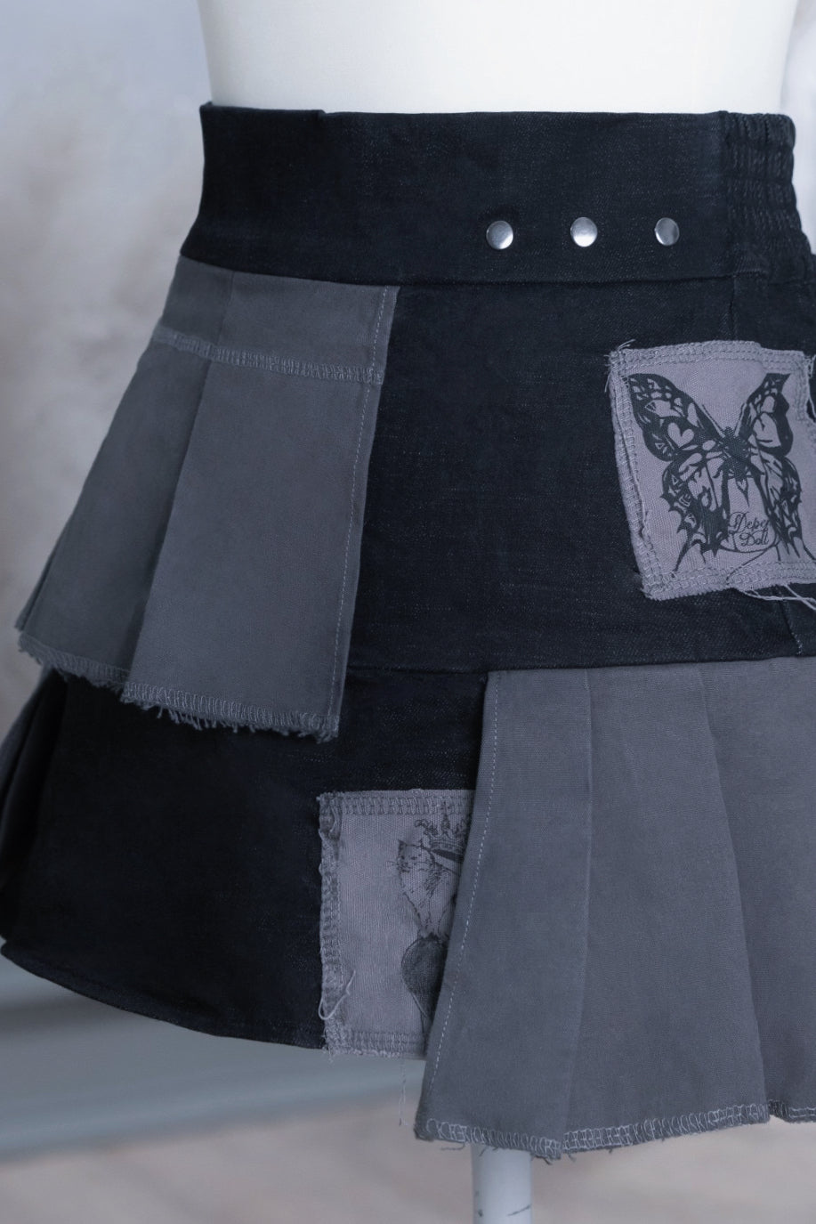 doll pleats patchwork skirt black