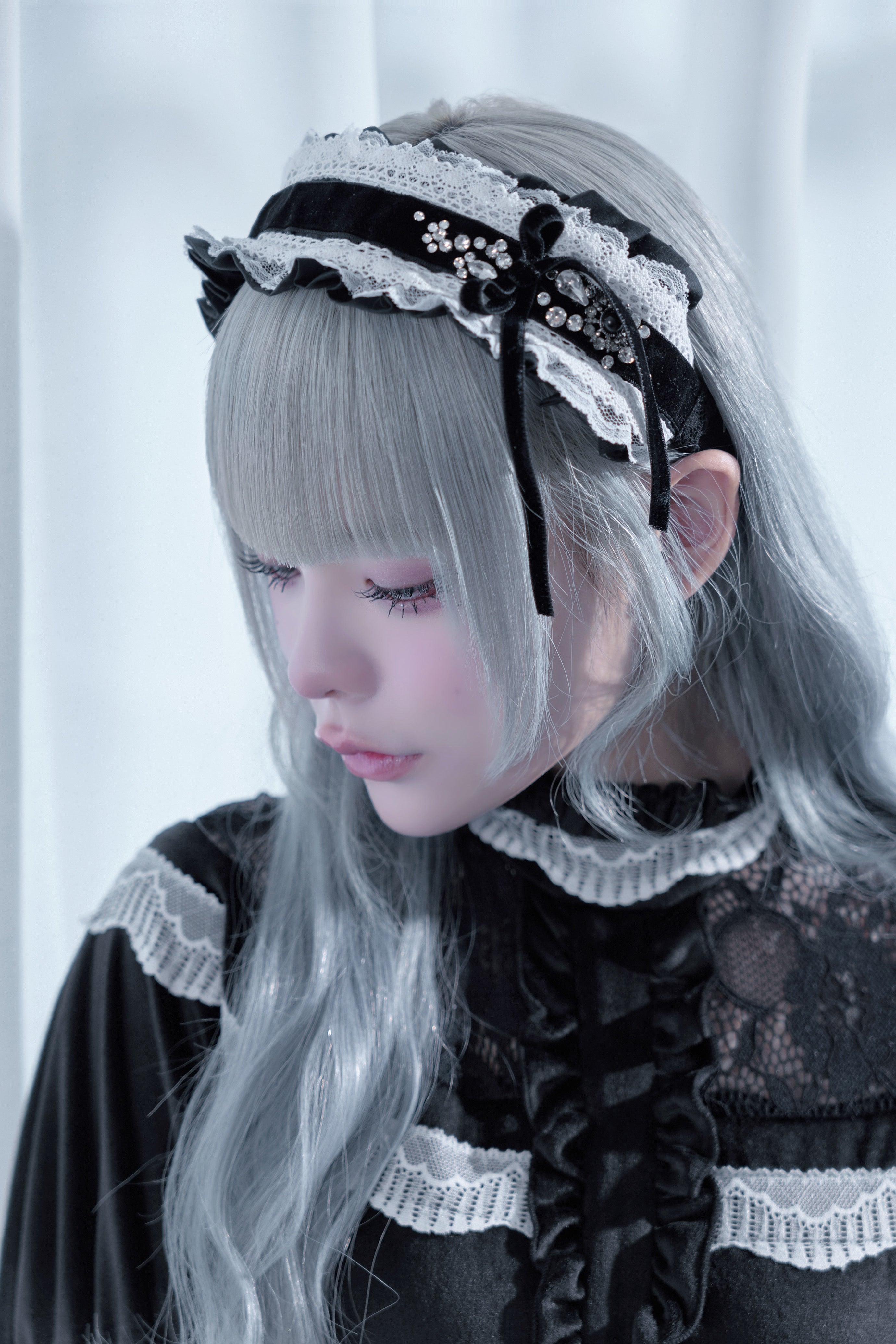 crystal doll headband black