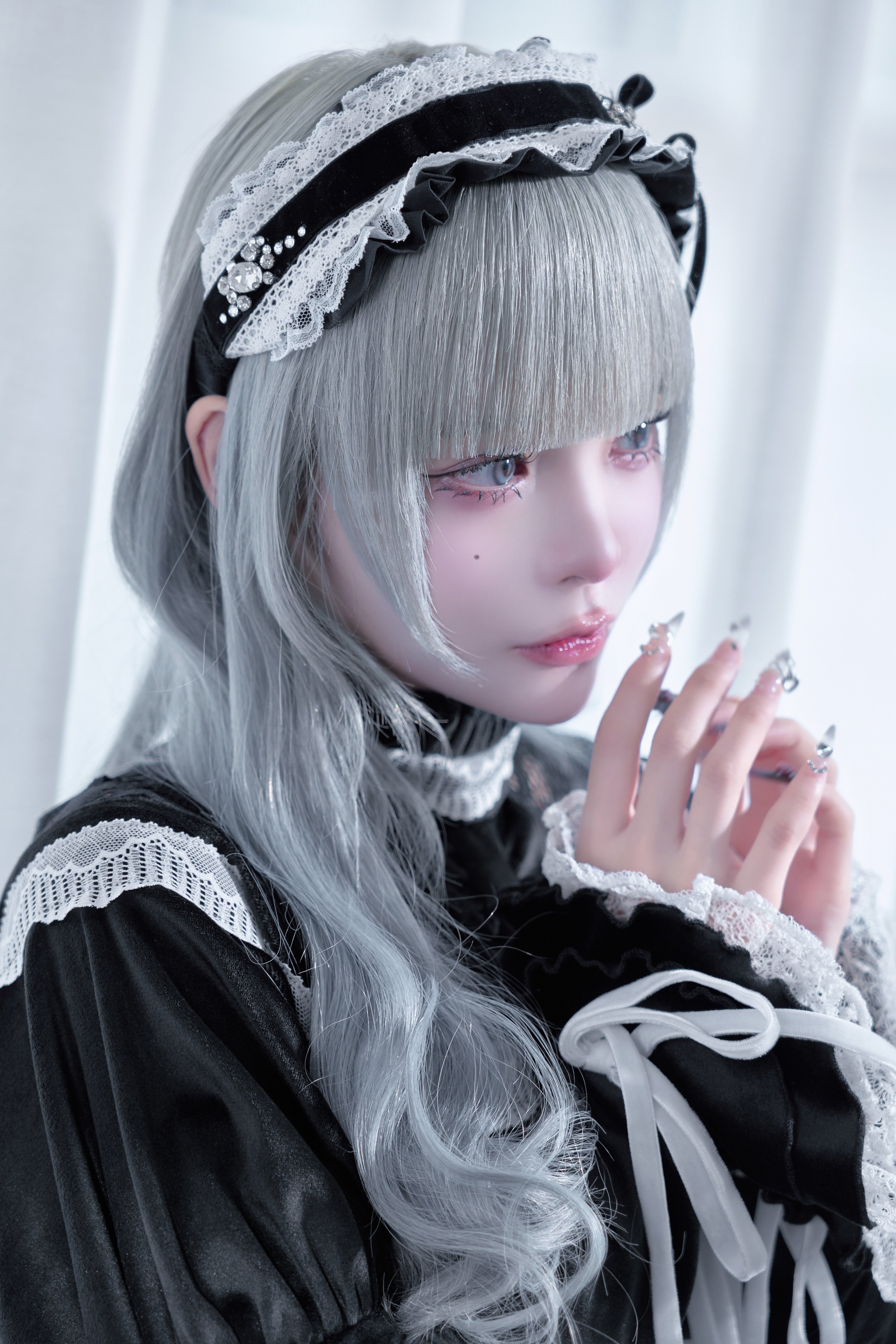 crystal doll headband black