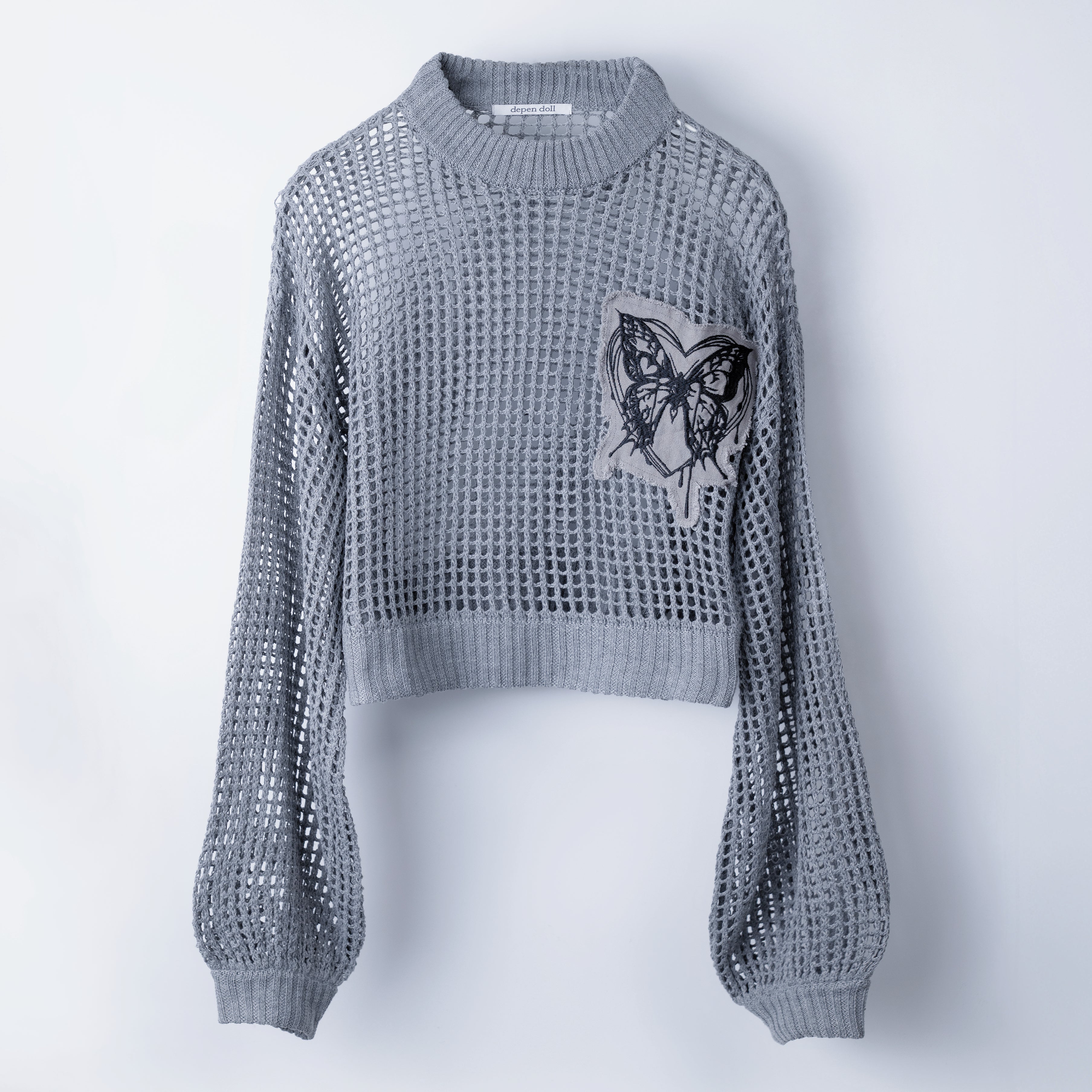butterfly doll mesh short tops gray