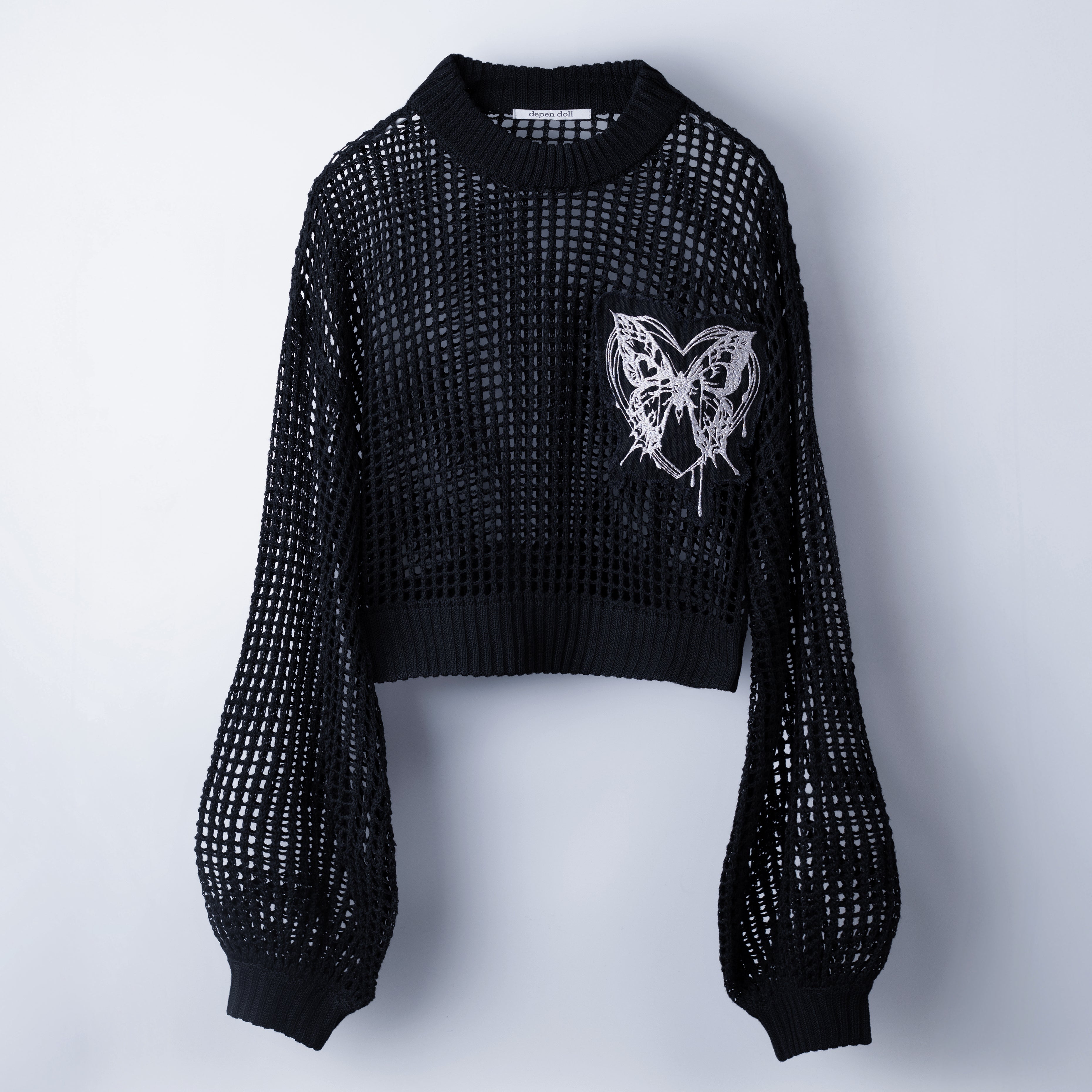butterfly doll mesh short tops black