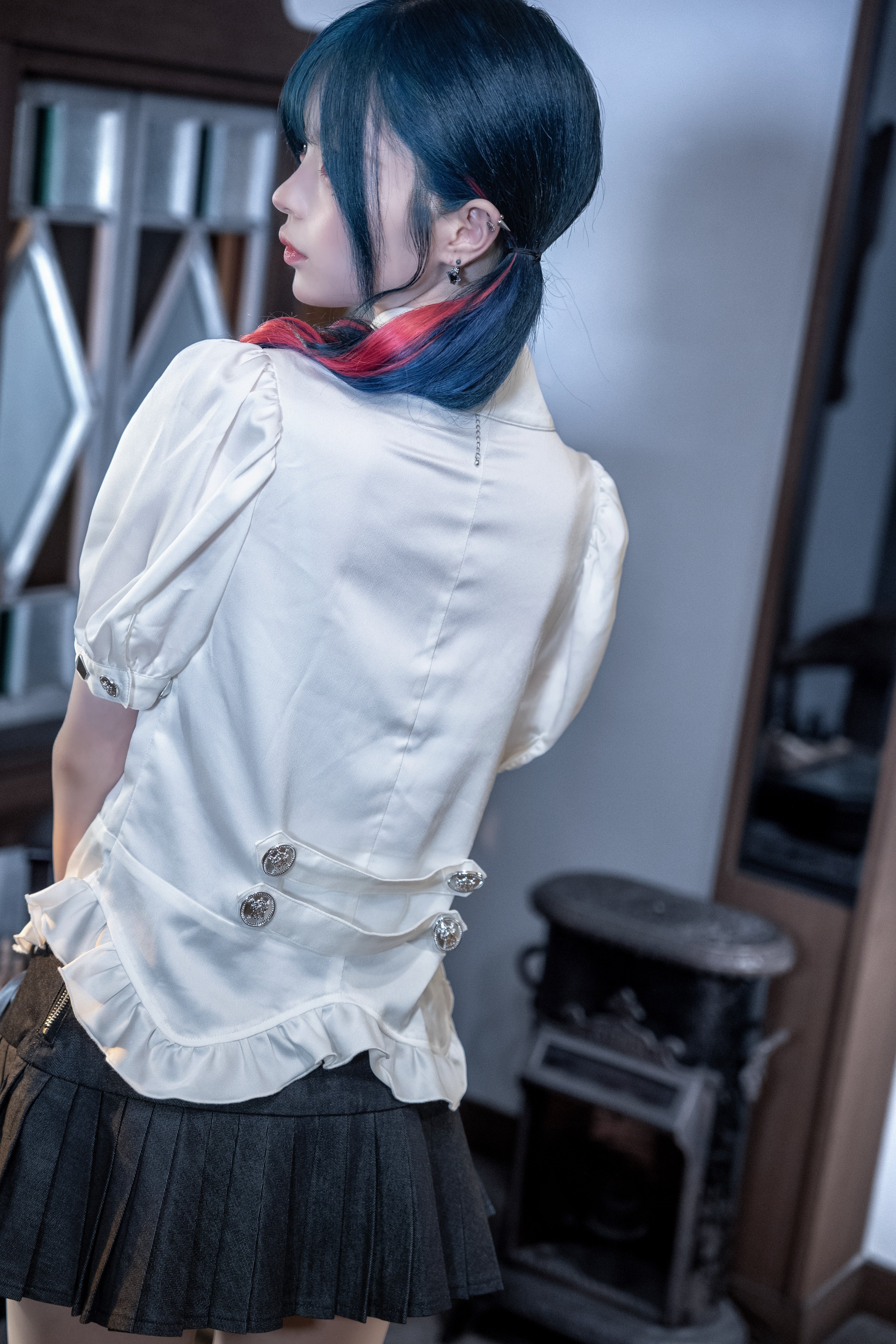 pleats puff blouse white