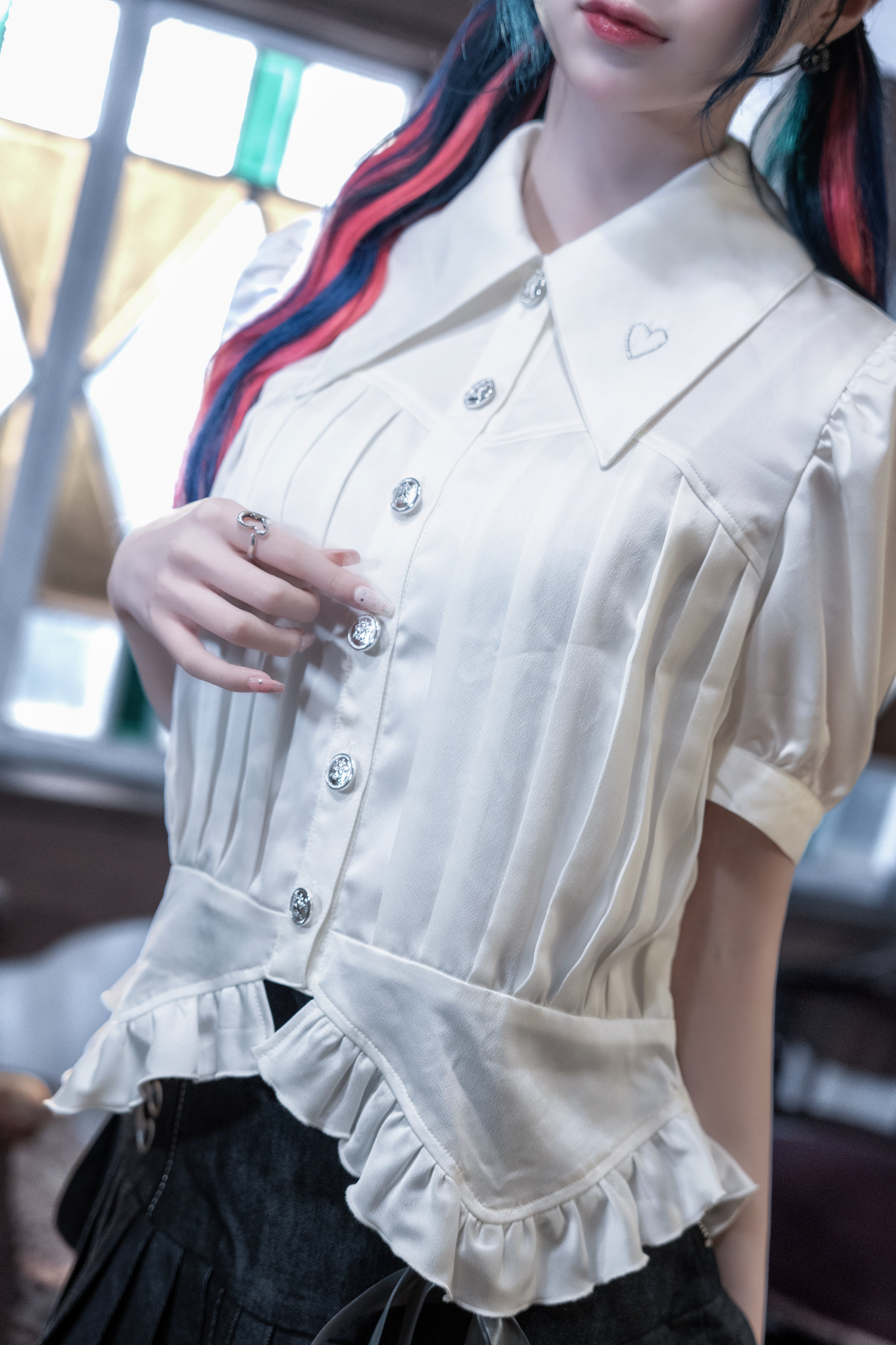 pleats puff blouse white