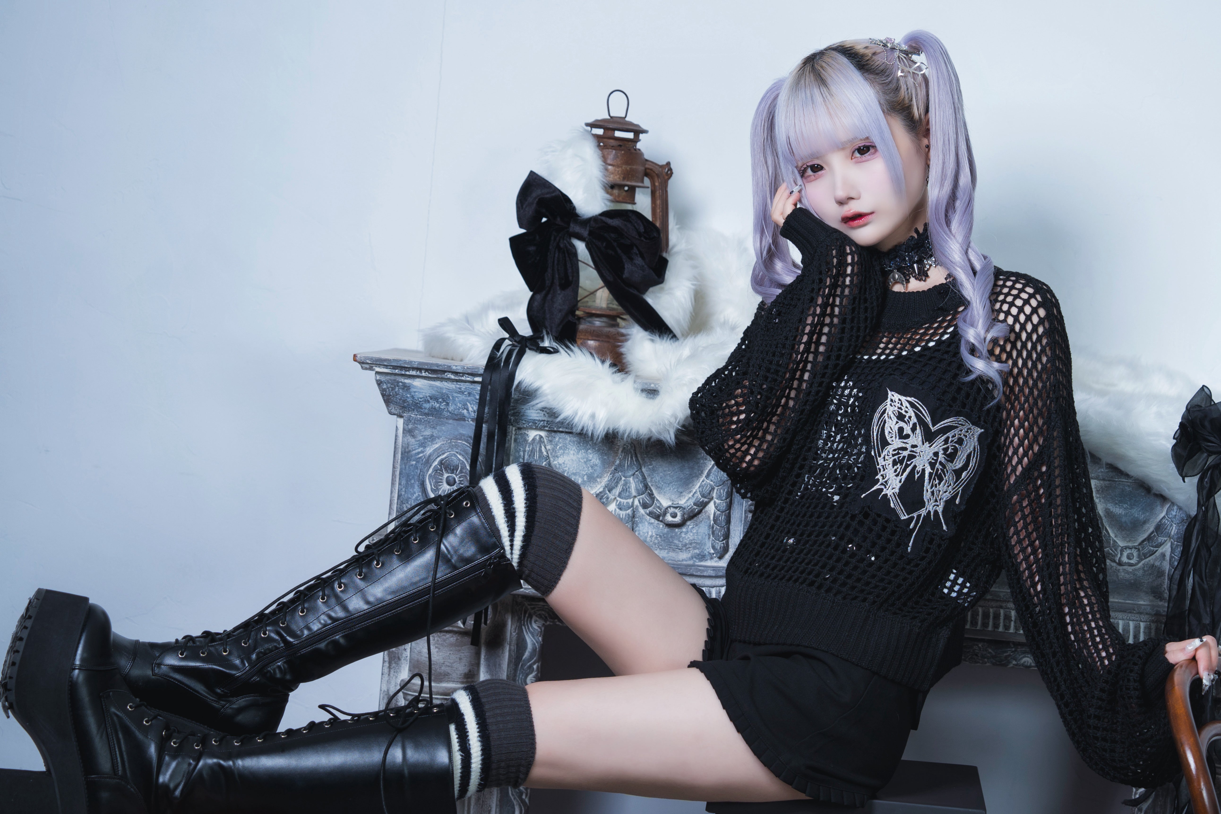 butterfly doll mesh short tops black