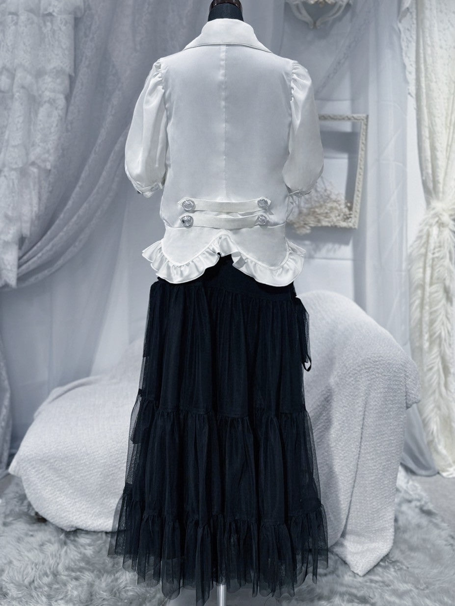 pleats puff blouse white