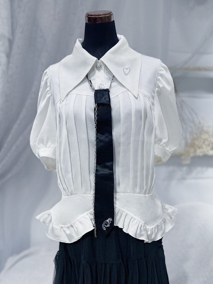 pleats puff blouse white