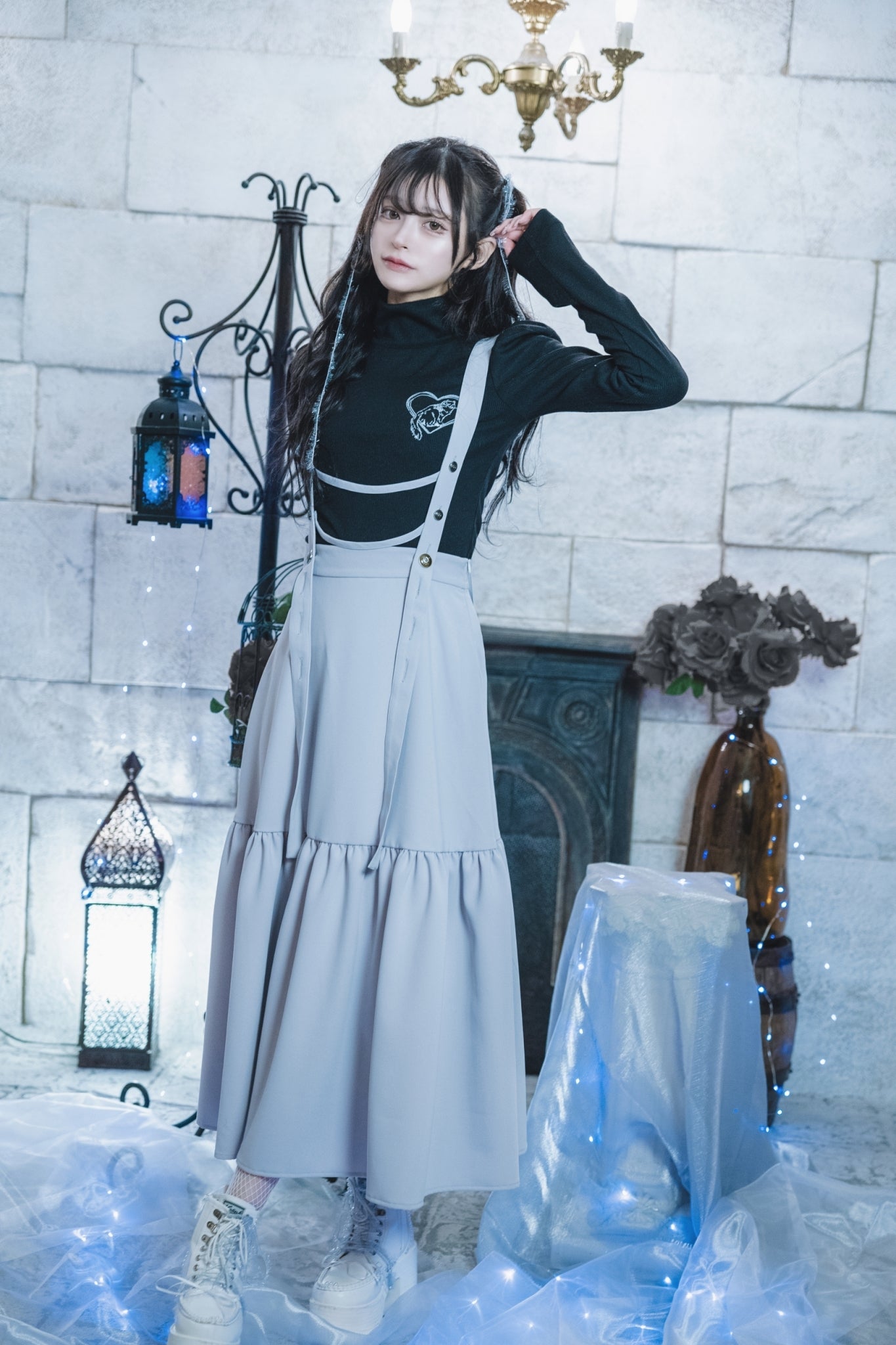 dd suspender skirt light gray