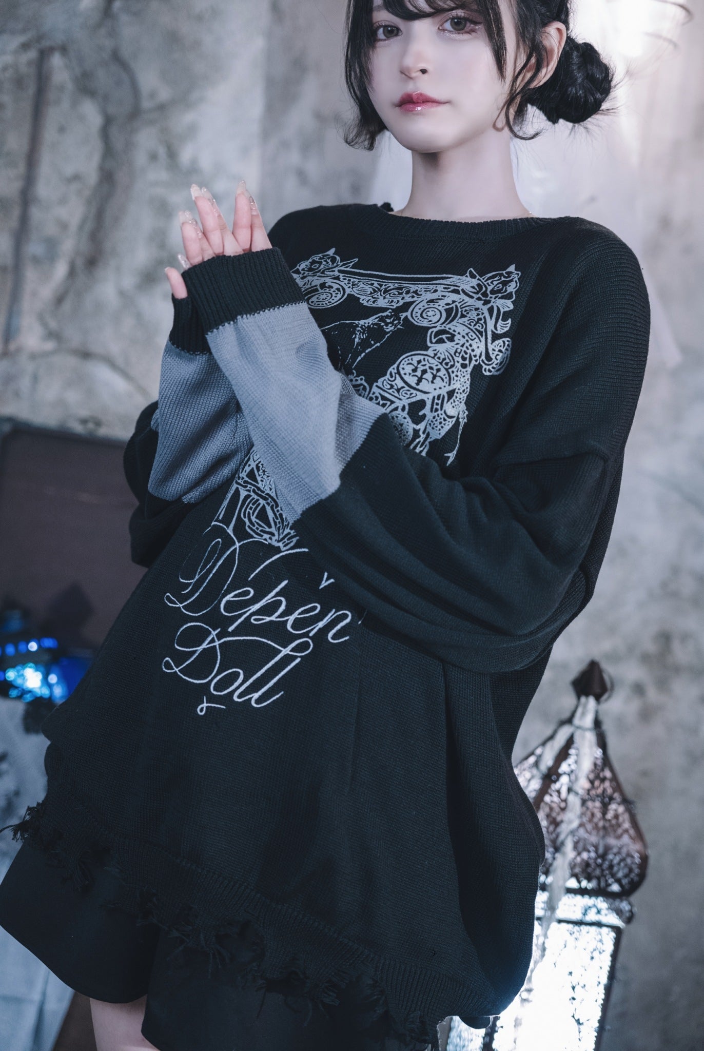 dd cat knit sweater black