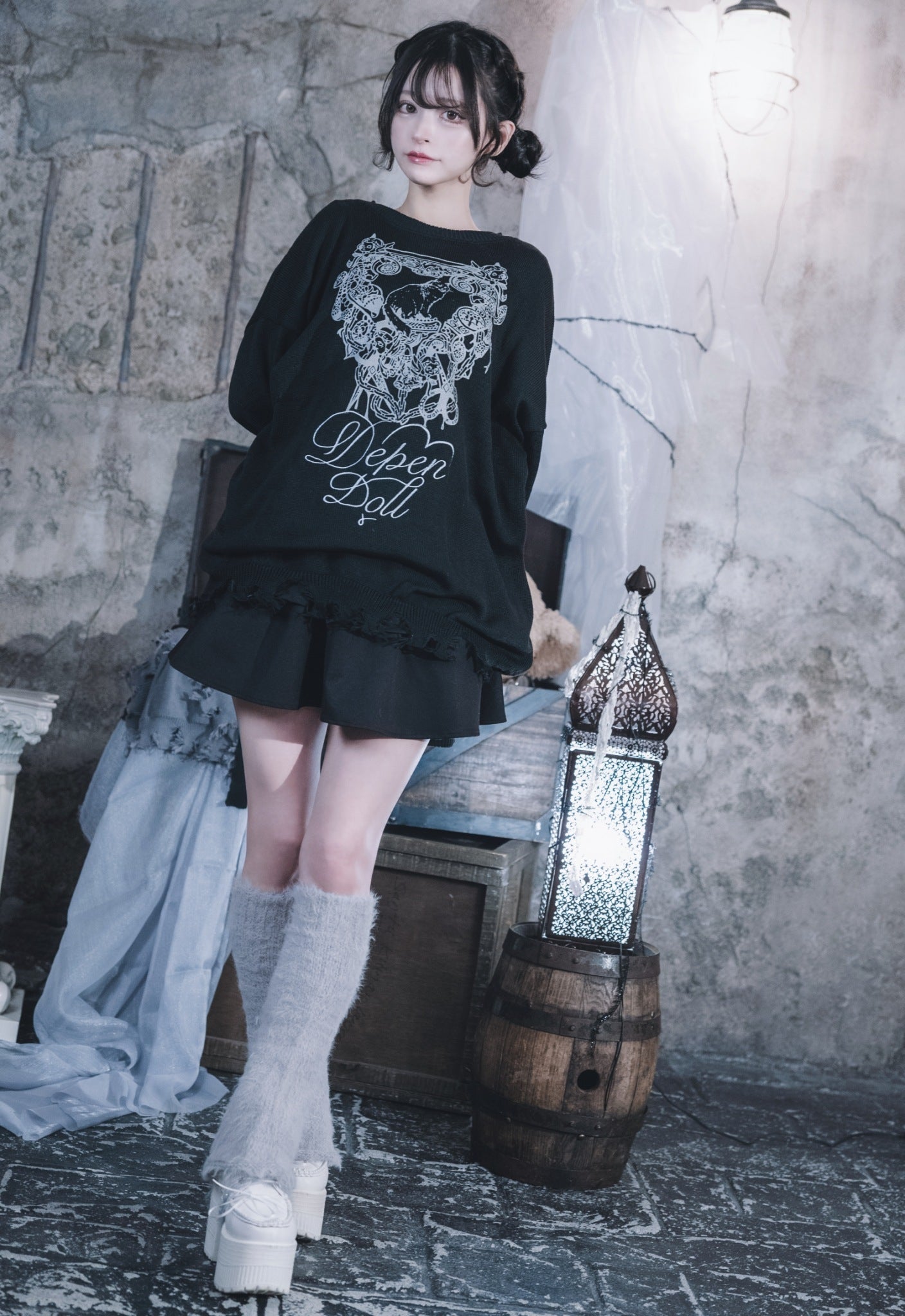 dd cat knit sweater black