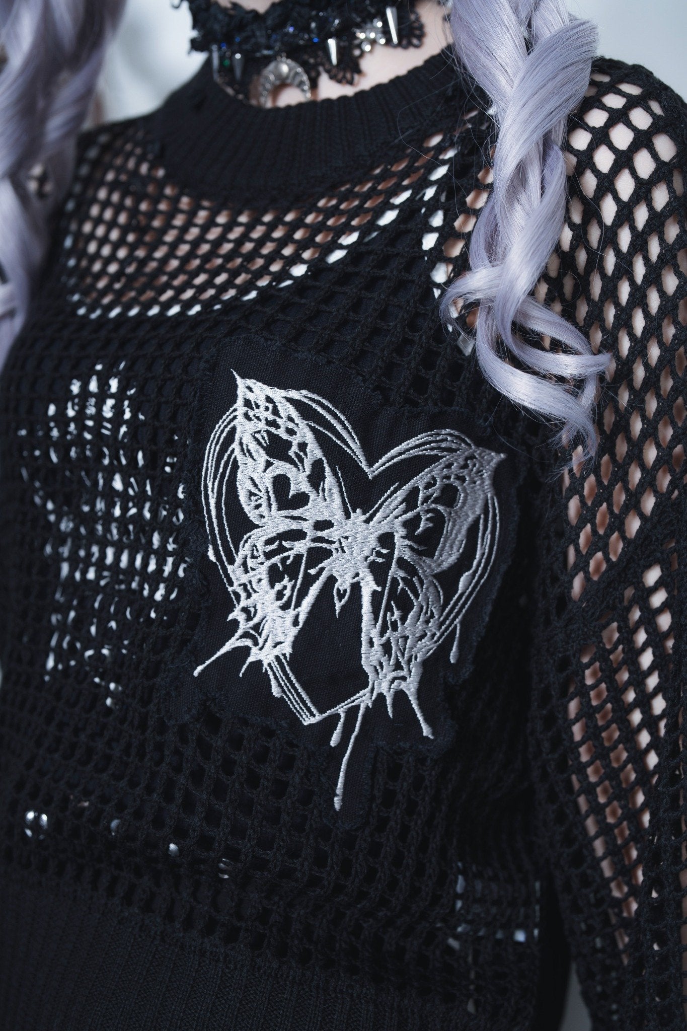 butterfly doll mesh short tops black