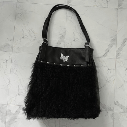 [gibous × dependoll] studs fur bag black