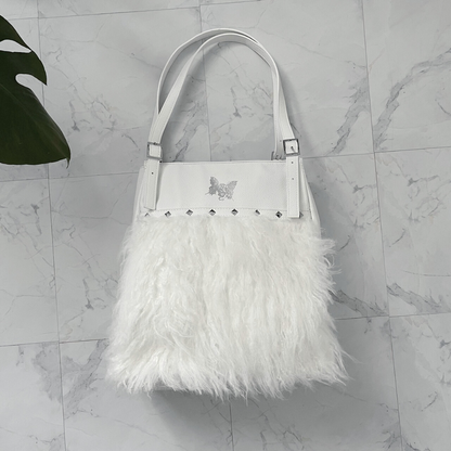 [gibous × dependoll] studs fur bag white