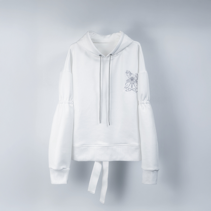 dd back ribon hoodie white