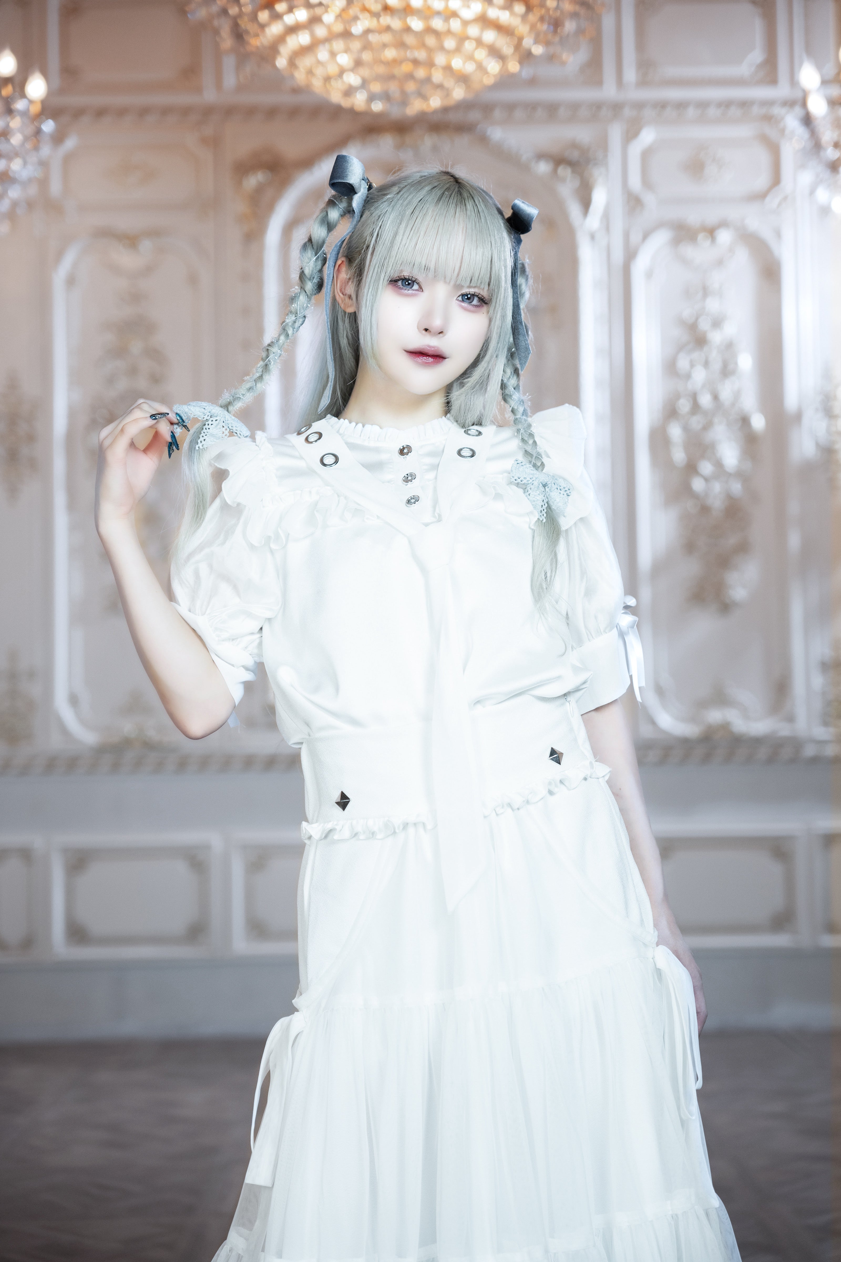 dd side ribbon tulle skirt white