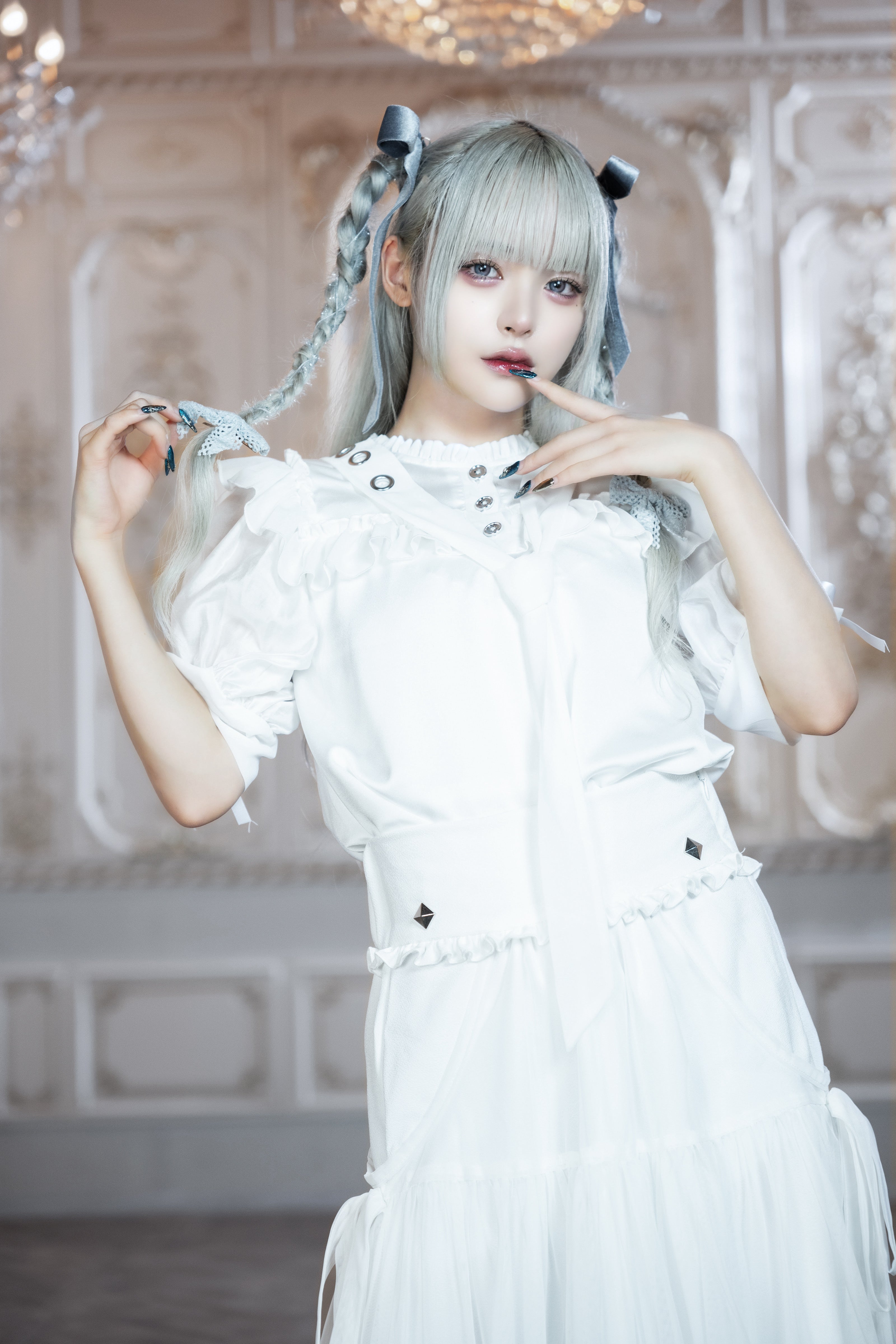 dd side ribbon tulle skirt white