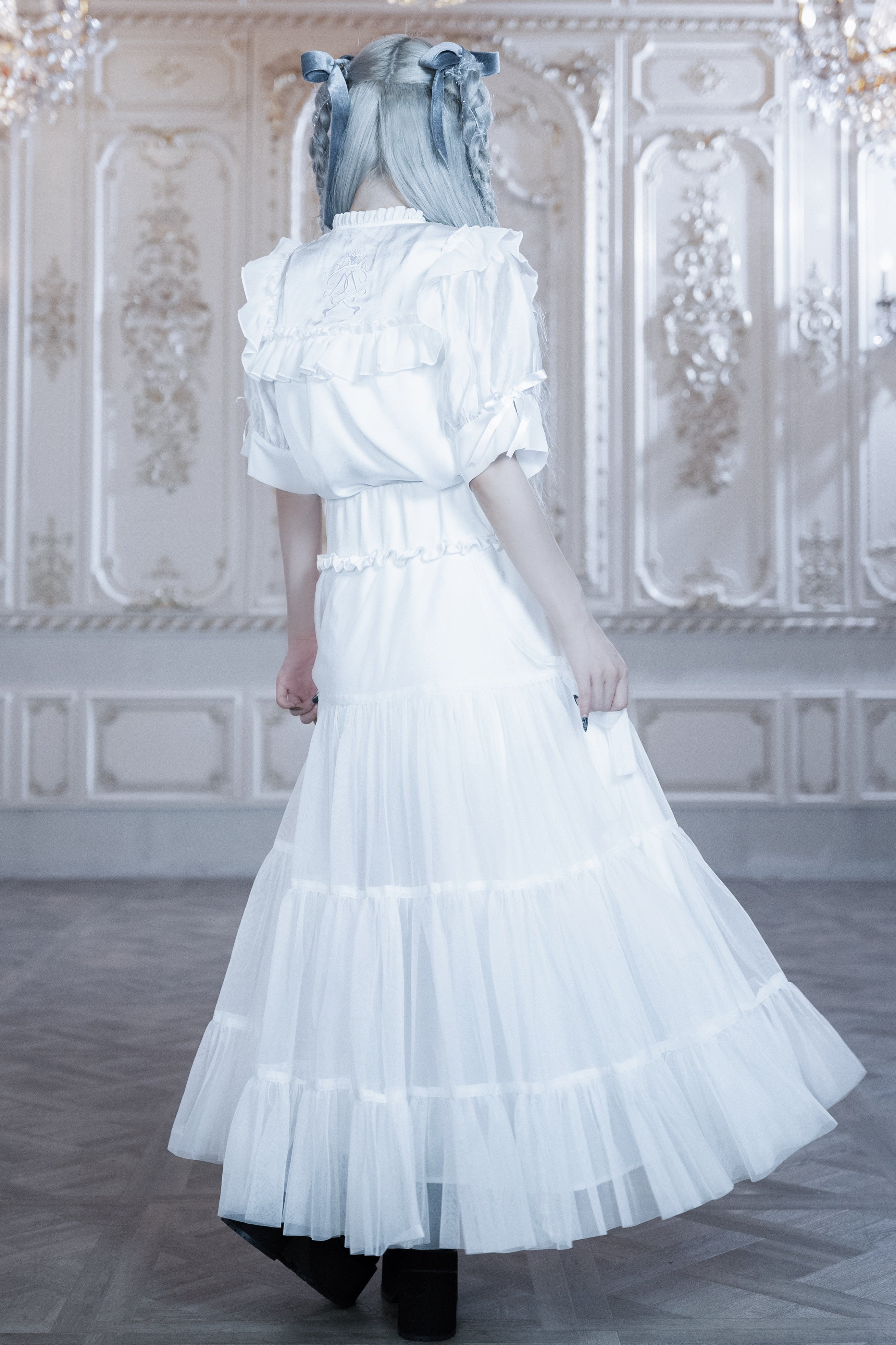 dd side ribbon tulle skirt white