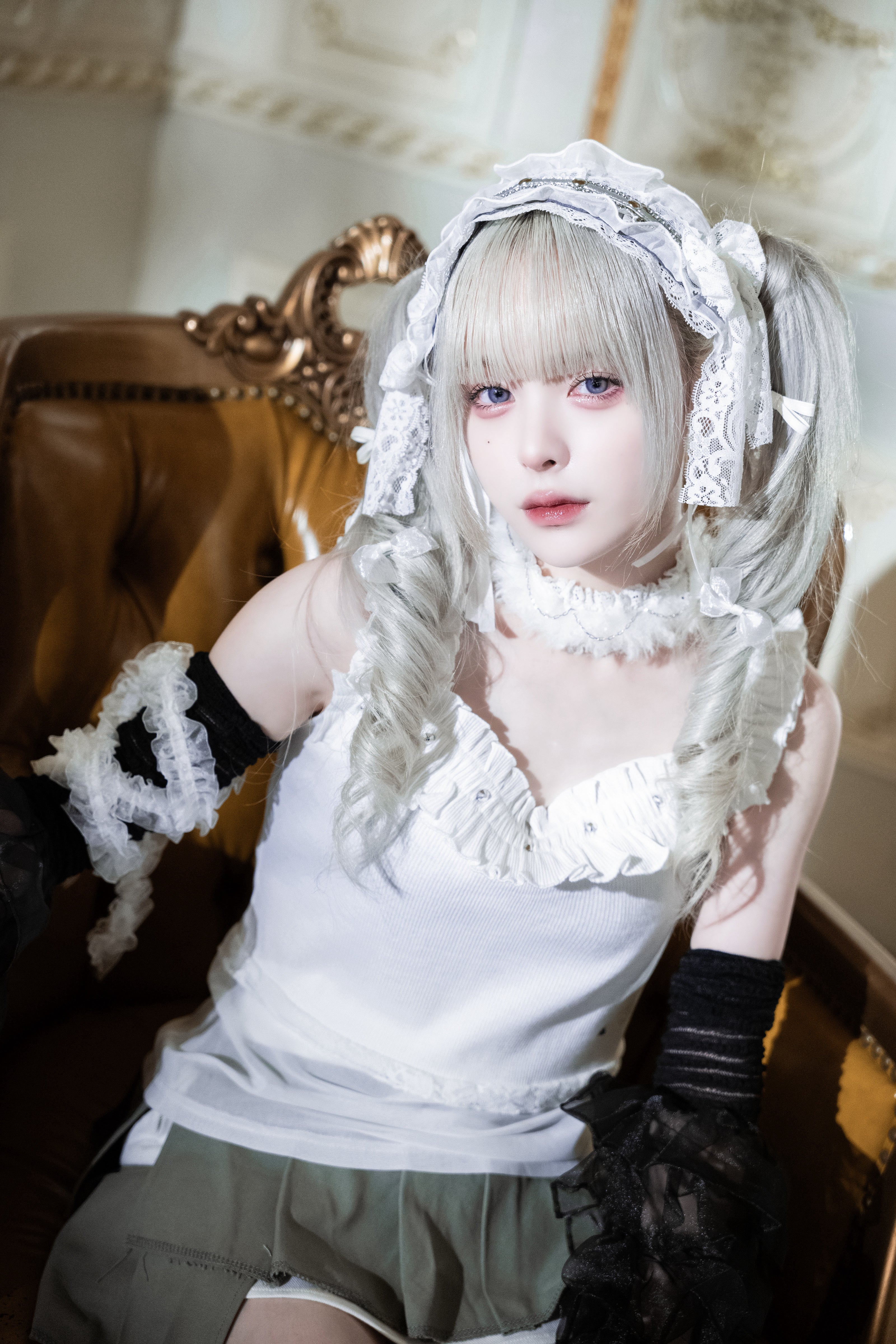 frill sheer camisole white