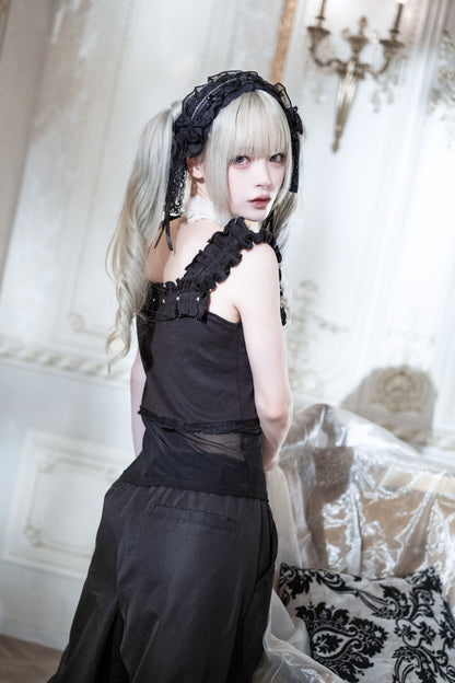 lace ribbon head dress black