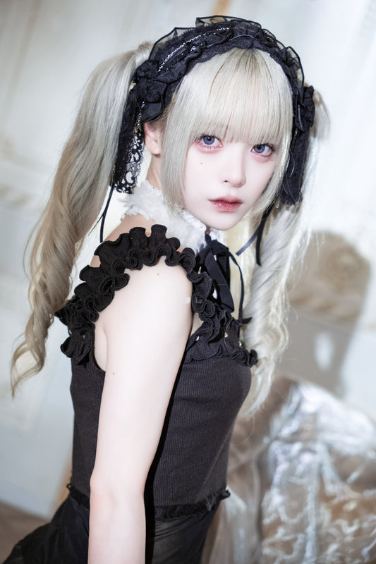 lace ribbon head dress black