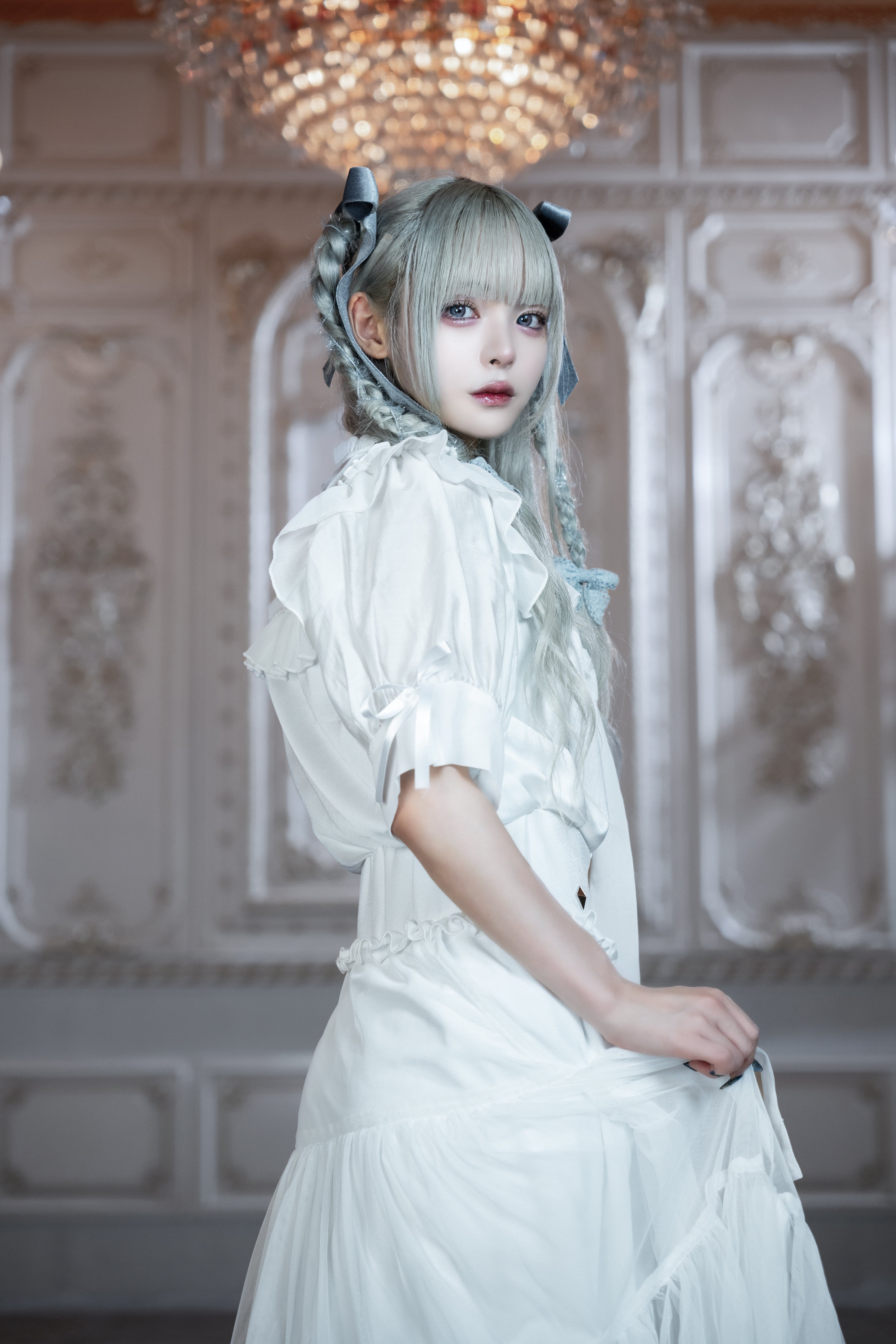 dd side ribbon tulle skirt white