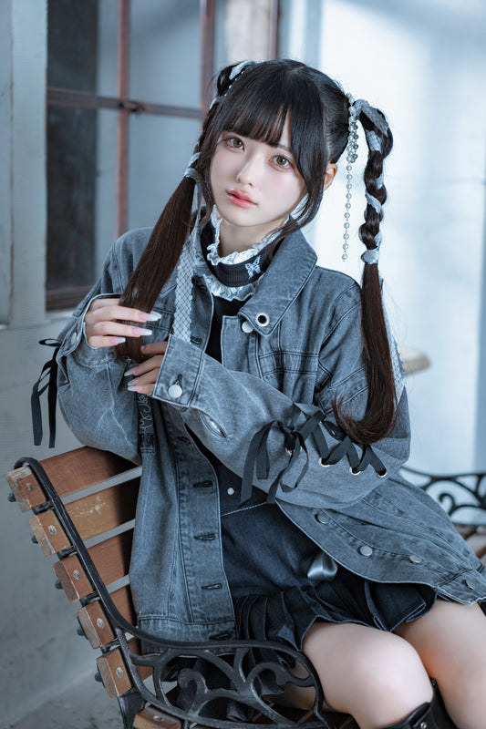 dd denim ribbon jacket black