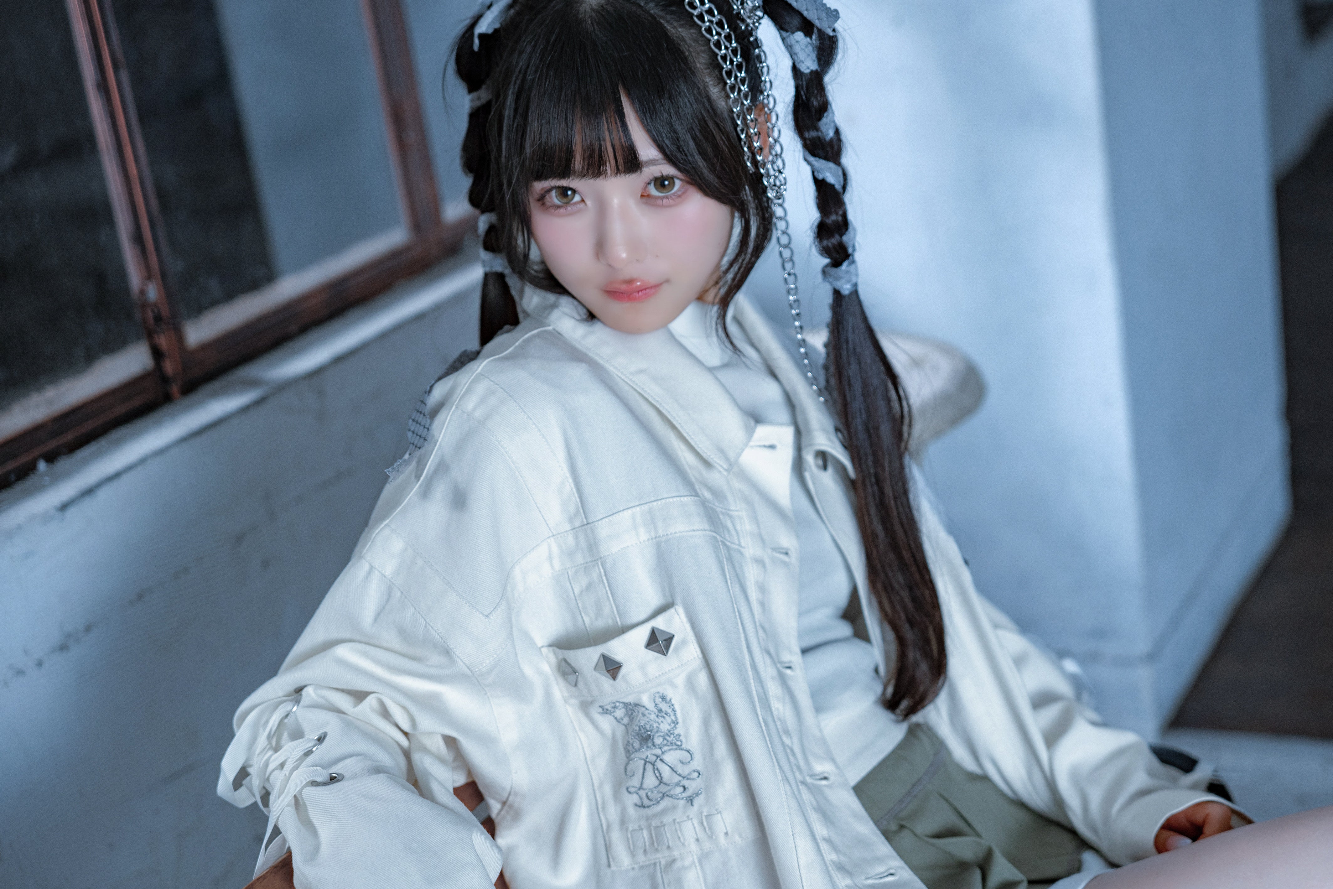 dd denim ribbon jacket white