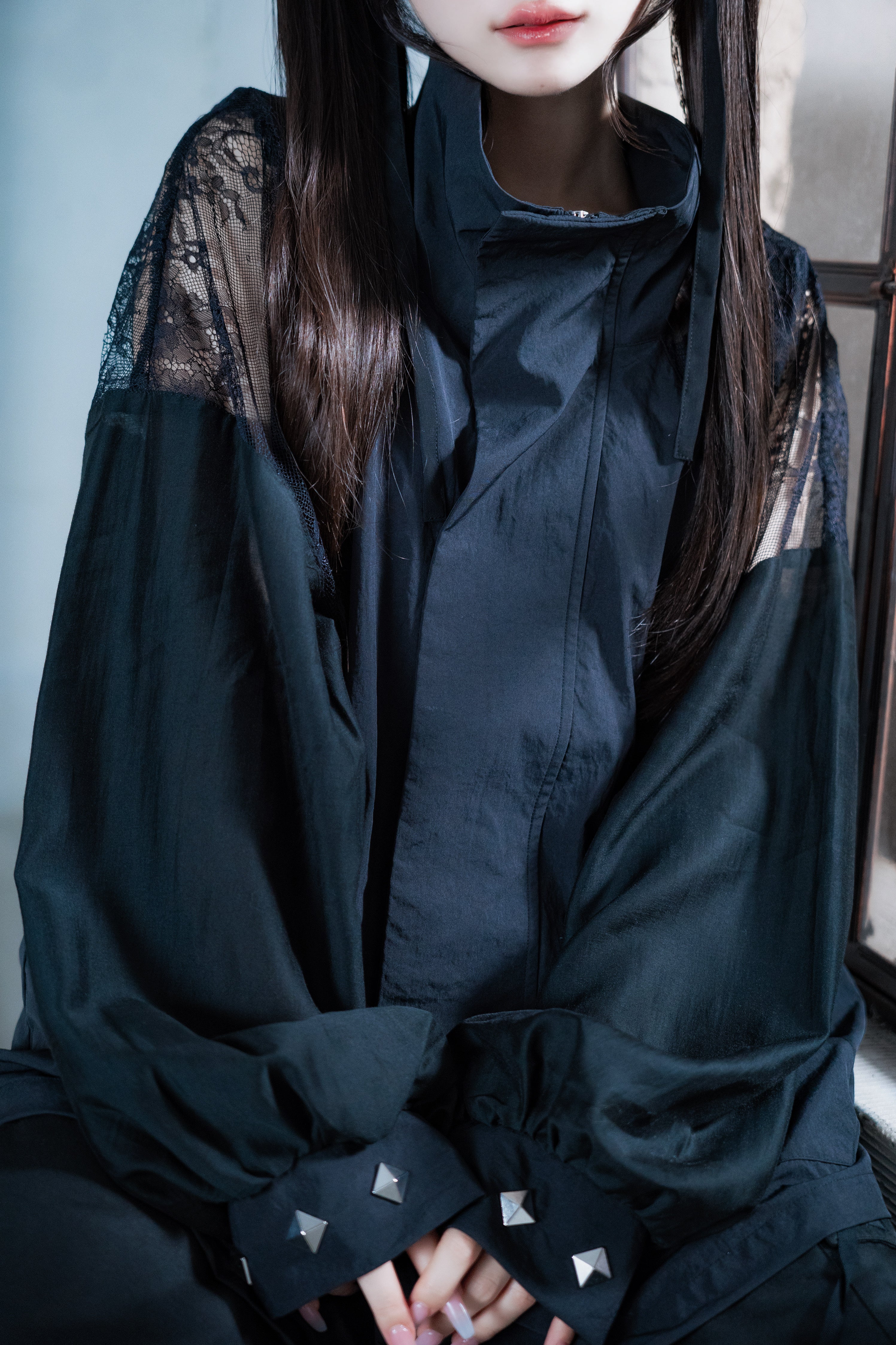 dd sheer lace blouson black