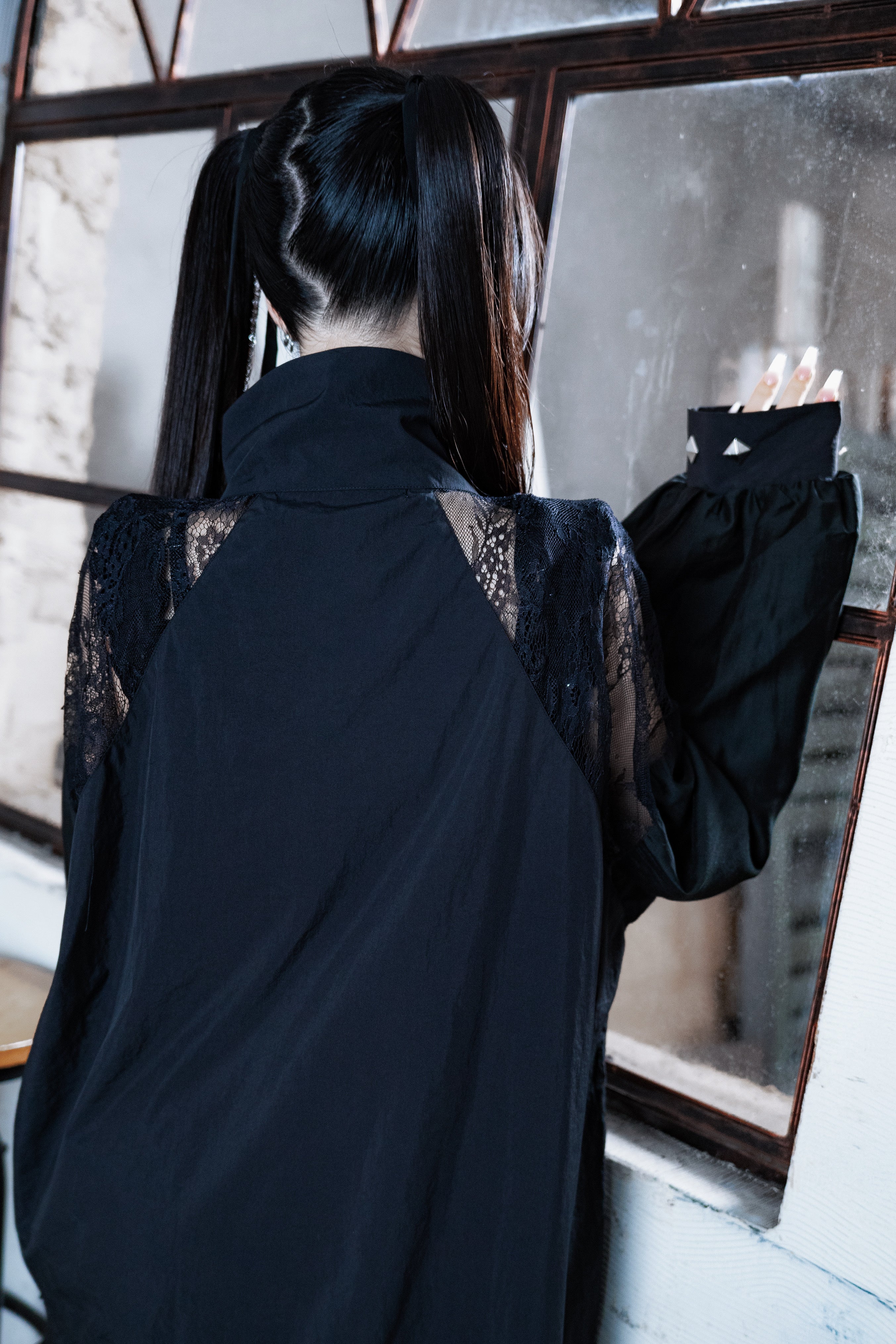 dd sheer lace blouson black