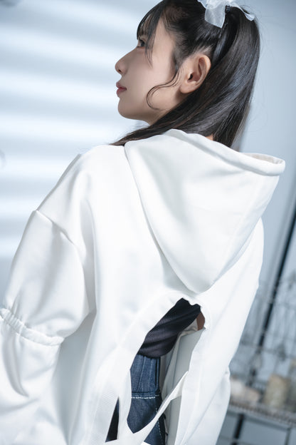 dd back ribon hoodie white